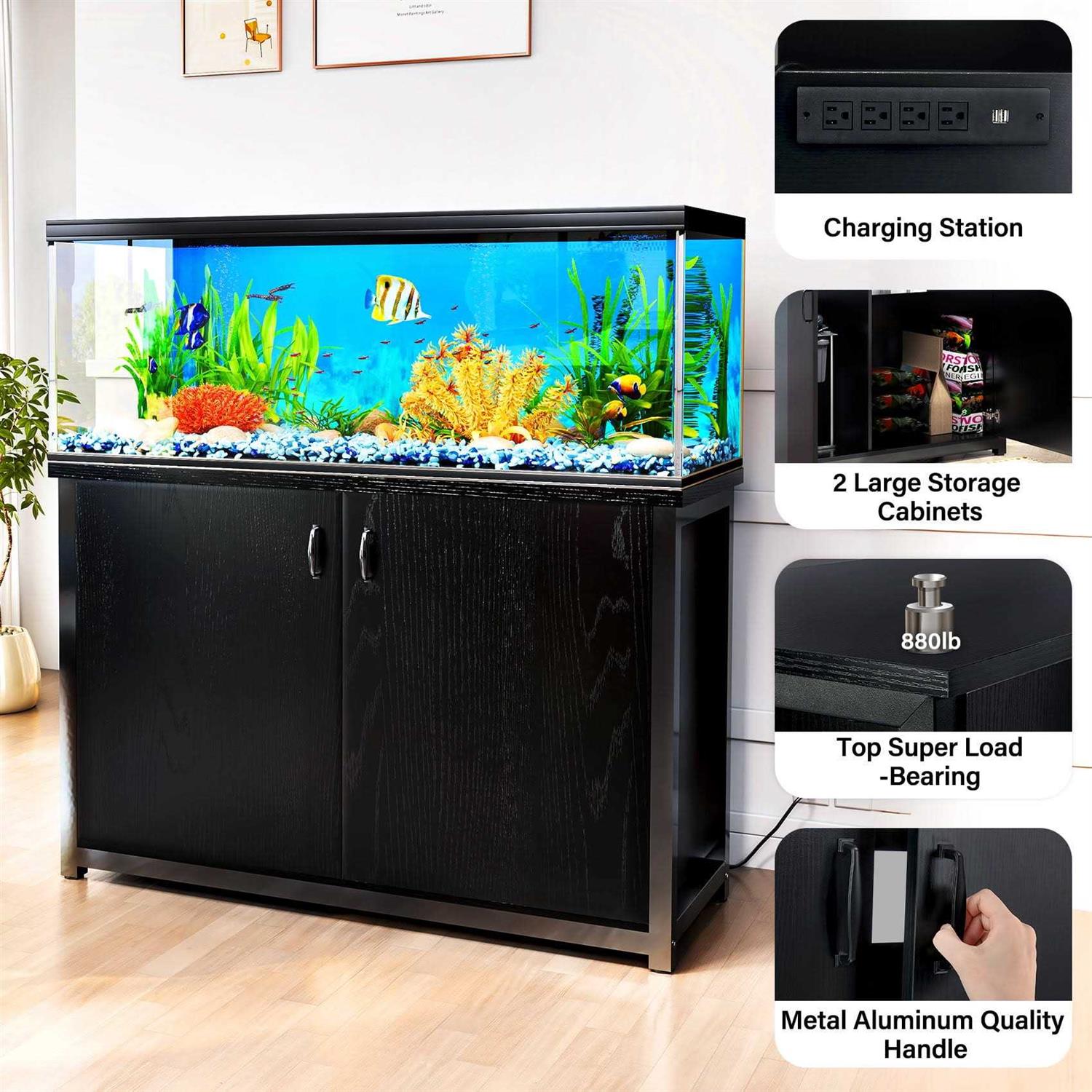 Tc-homeny 55-75 Gallon Aquarium/Fish Tank Stand with Cabinet and Charging Station/Power Outlets