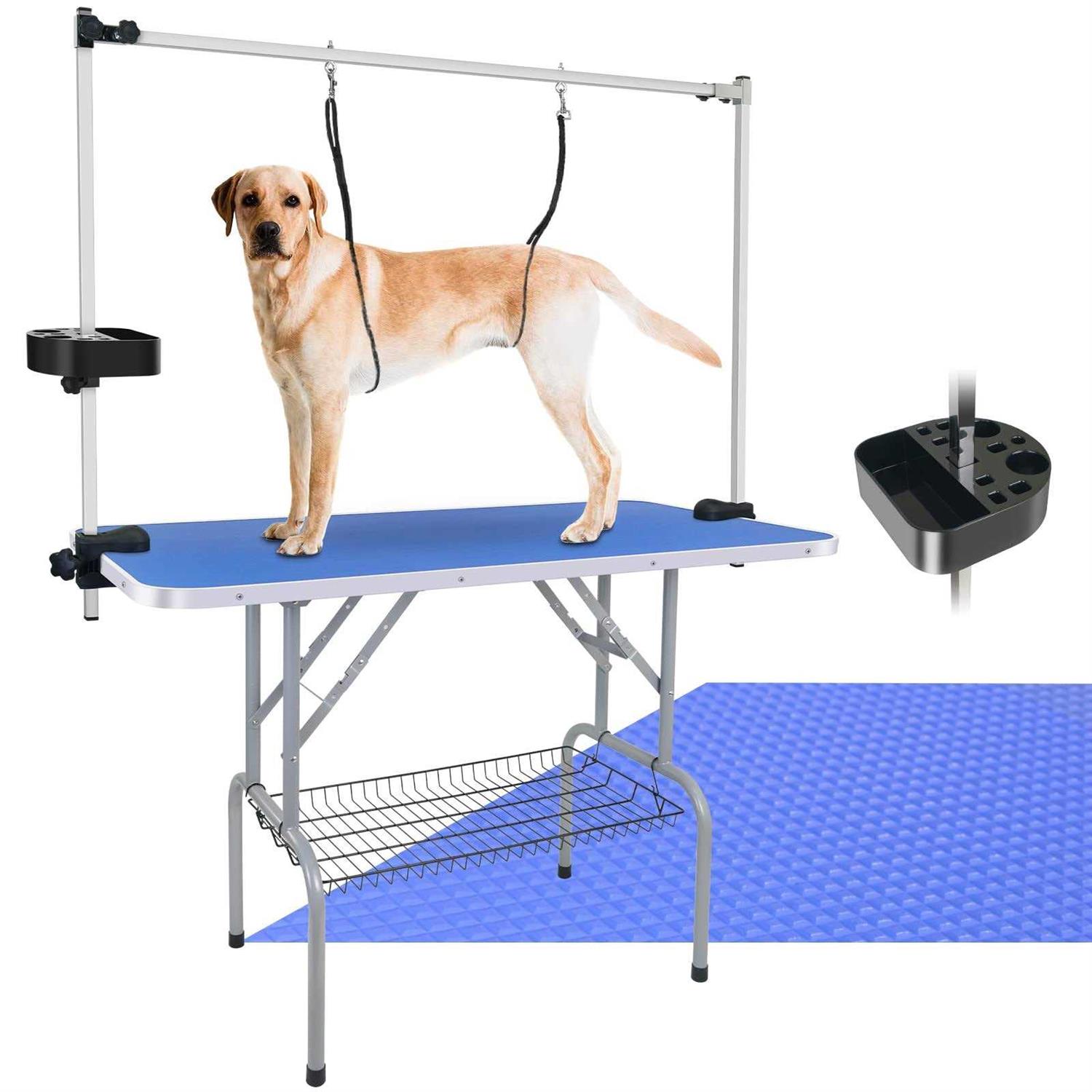 LEIBOU 45” Professional Foldable Heavy Duty Dog Pet Grooming Table with Tool Holder H-Shape Arm & Noose & Mesh Tray