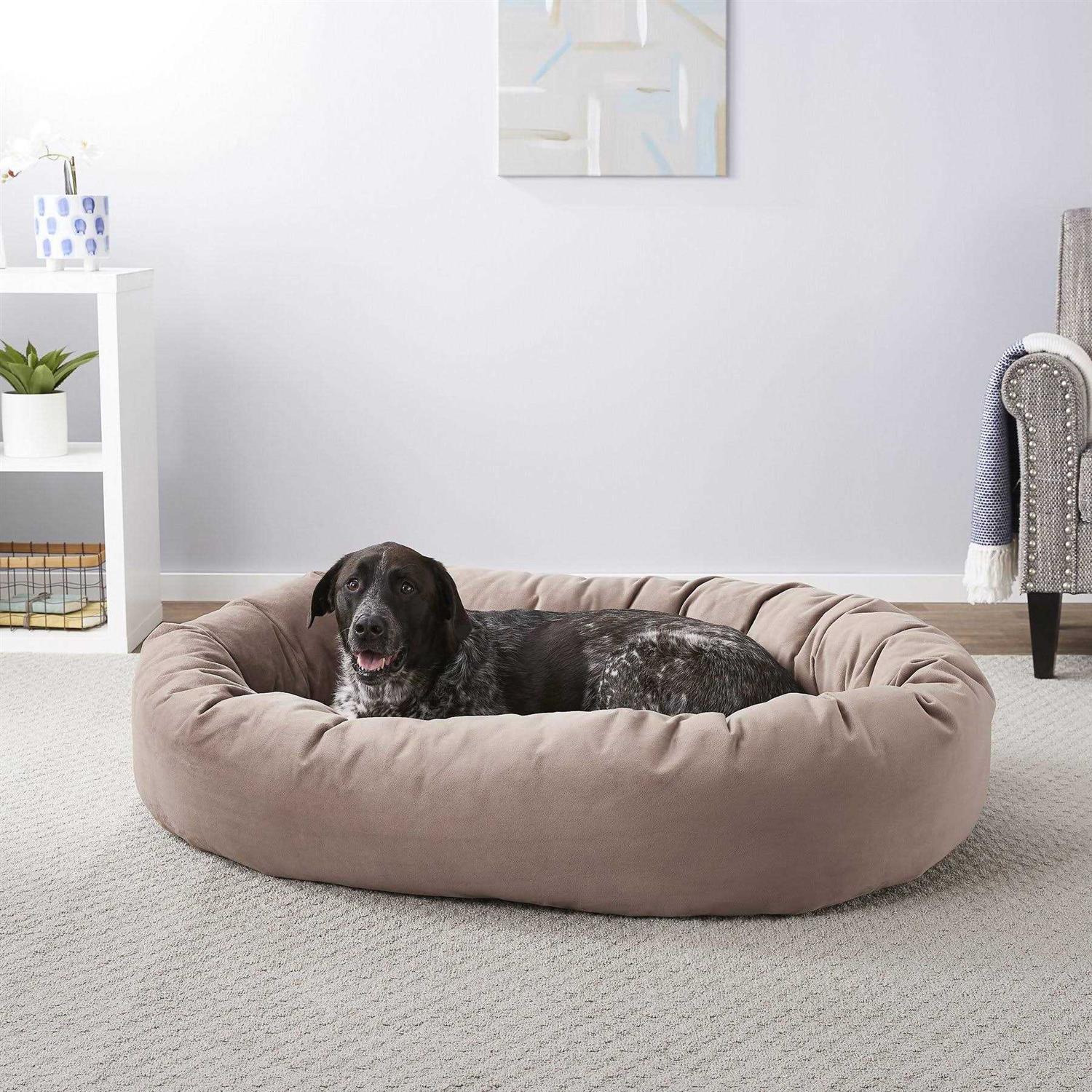 Frisco Velvet Round Bolster Dog Bed w/Removable COVER