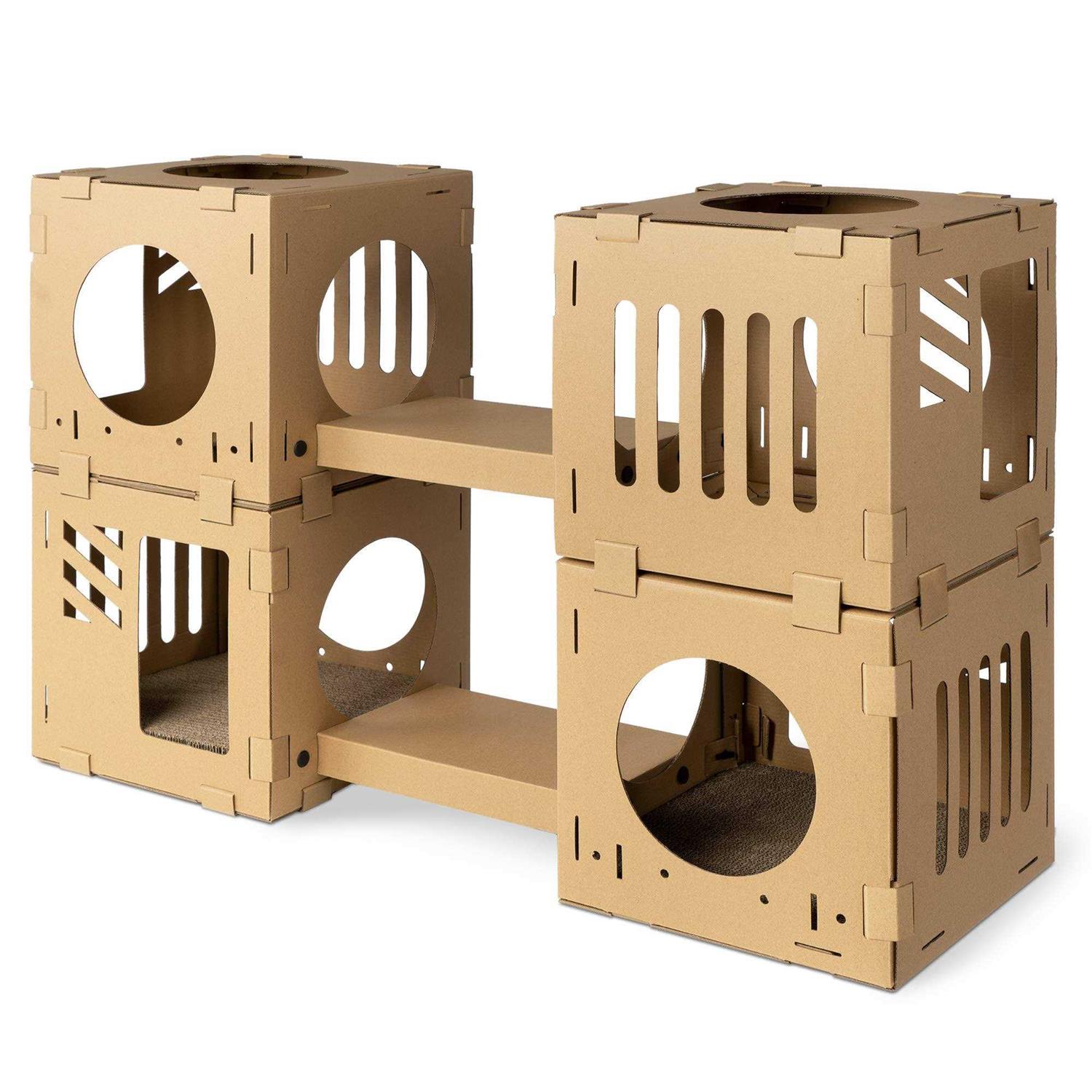 Navaris Modular Cardboard Cat House DIY Corrugated Cardboard Configurable Play Tower Condo for Small Cats