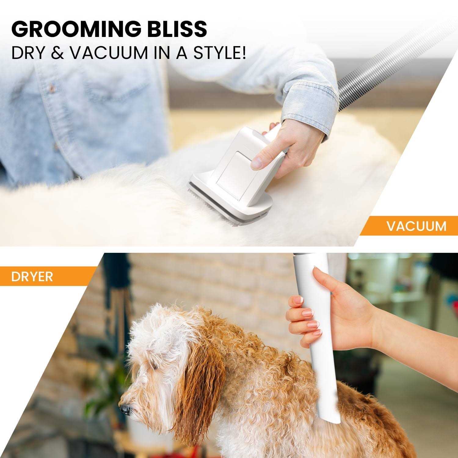 Pet Terra 3-in-1 Grooming Kit Vacuum Suction 99% Dryer & Professional Pet Grooming Clipper. 6 Grooming Tools for Shedding & Drying Pet Hair. 4L Dust