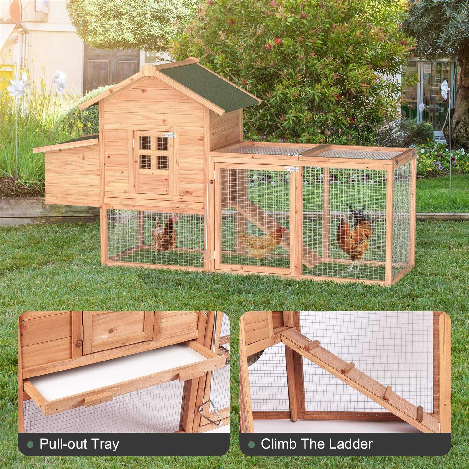 Grezone Chicken Coop Large Wooden Outdoor Hutch Hen Cage with Ventilation Castle Door