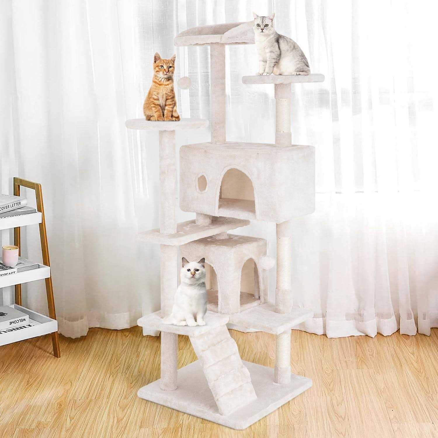 PayLessHere Cat Tree 54in Cat Tower with Cat Scratching Post,Multi-Level Cat Condo Stand House Furniture Kitty Activity Center with Furry Ball Toys
