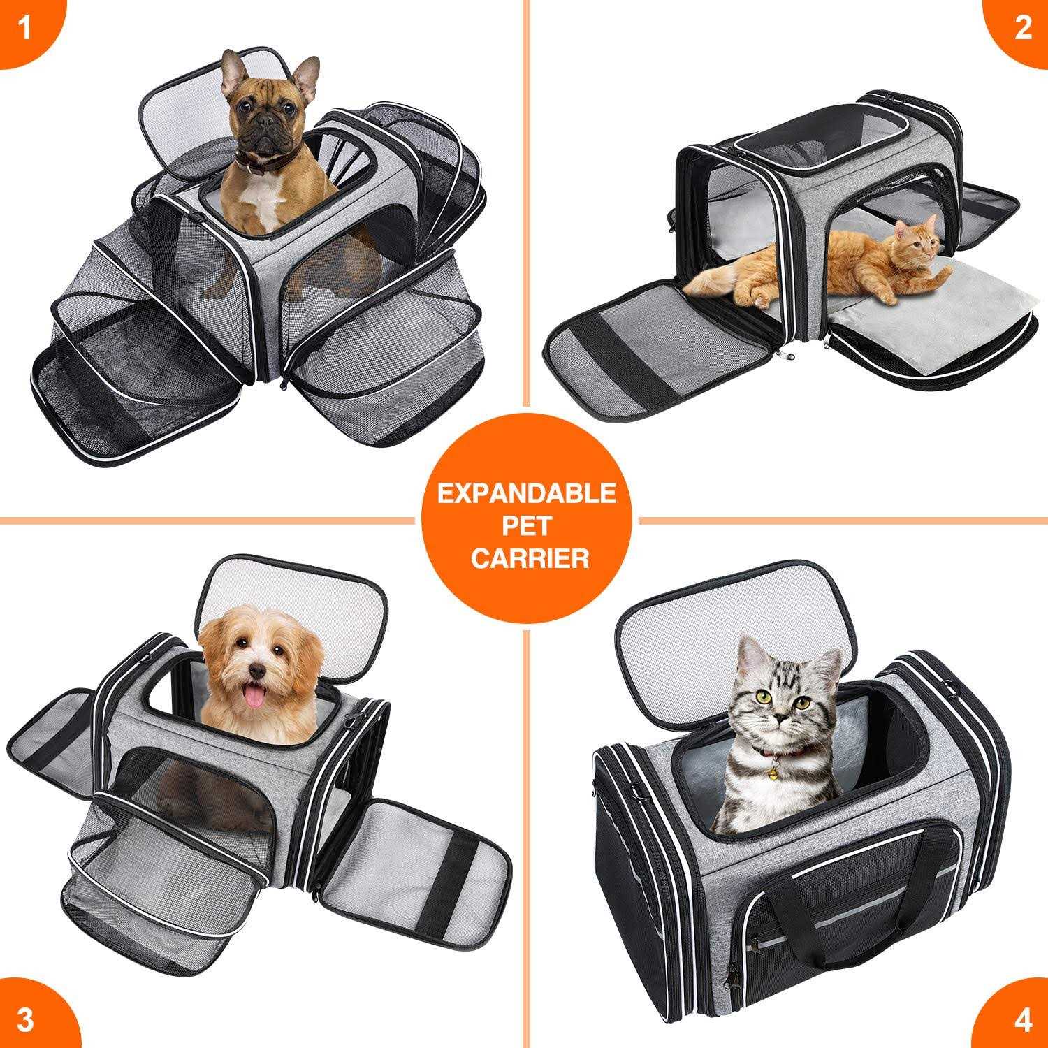MASKEYON TSA Airline Approved Soft Sided Pet Carrier 4 Expandable Large Travel Carrier Collapsible with 3 Removable Washable
