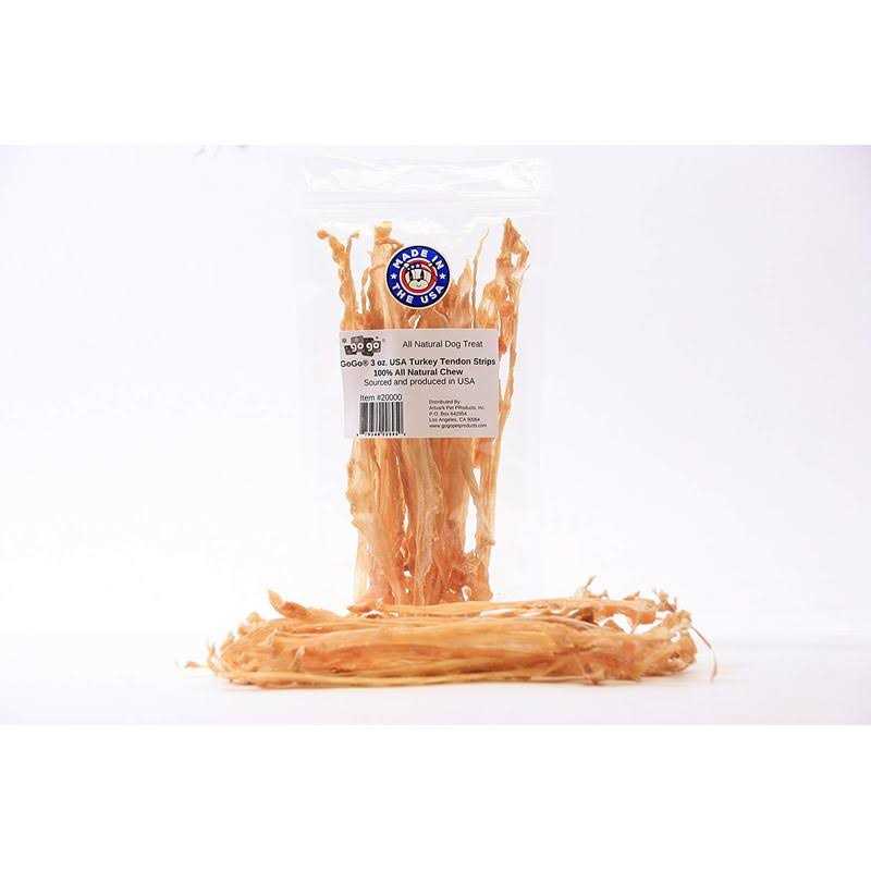 3oz GoGo Turkey Tendon Strips Dog Chew Treats Sourced and Made in The USA one Ingredient