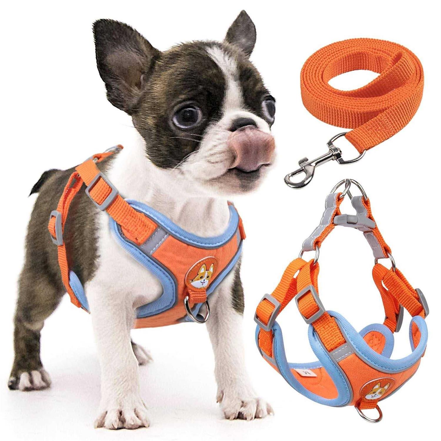 rennaio Dog Harness No Pull, Adjustable Puppy Harness with 2 Leash Clips, Ultra Padded Dog Vest Harness, Reflective Dog Harness and Leash