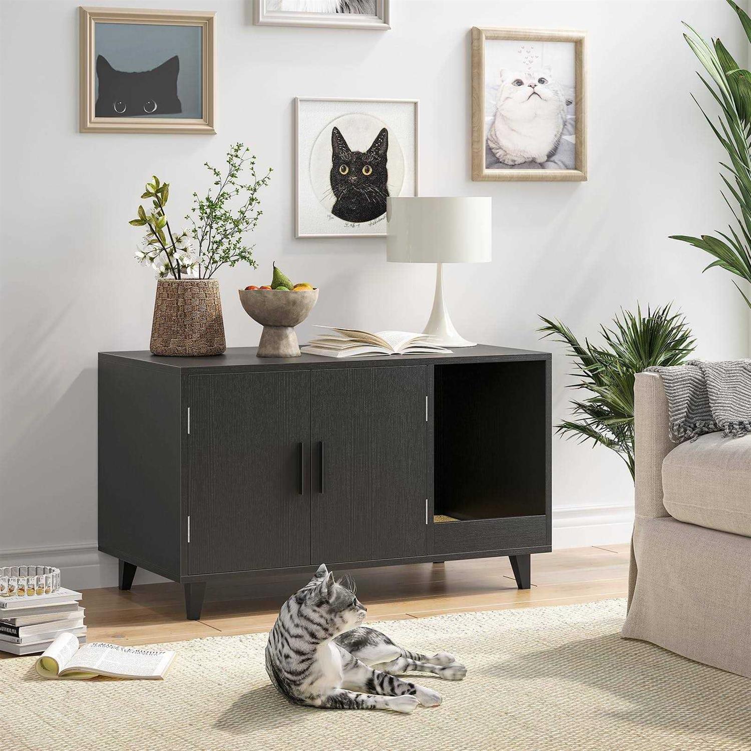 STARY Hidden Cat Litter Box Enclosure Furniture with Scratching Mat