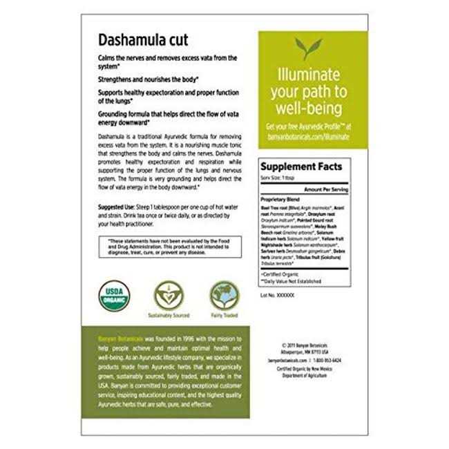Banyan Botanicals Dashamula Whole Certified Organic, 1/2 Pound A Traditional Ayurvedic Formula for pacifying vata and Supporting Proper Function