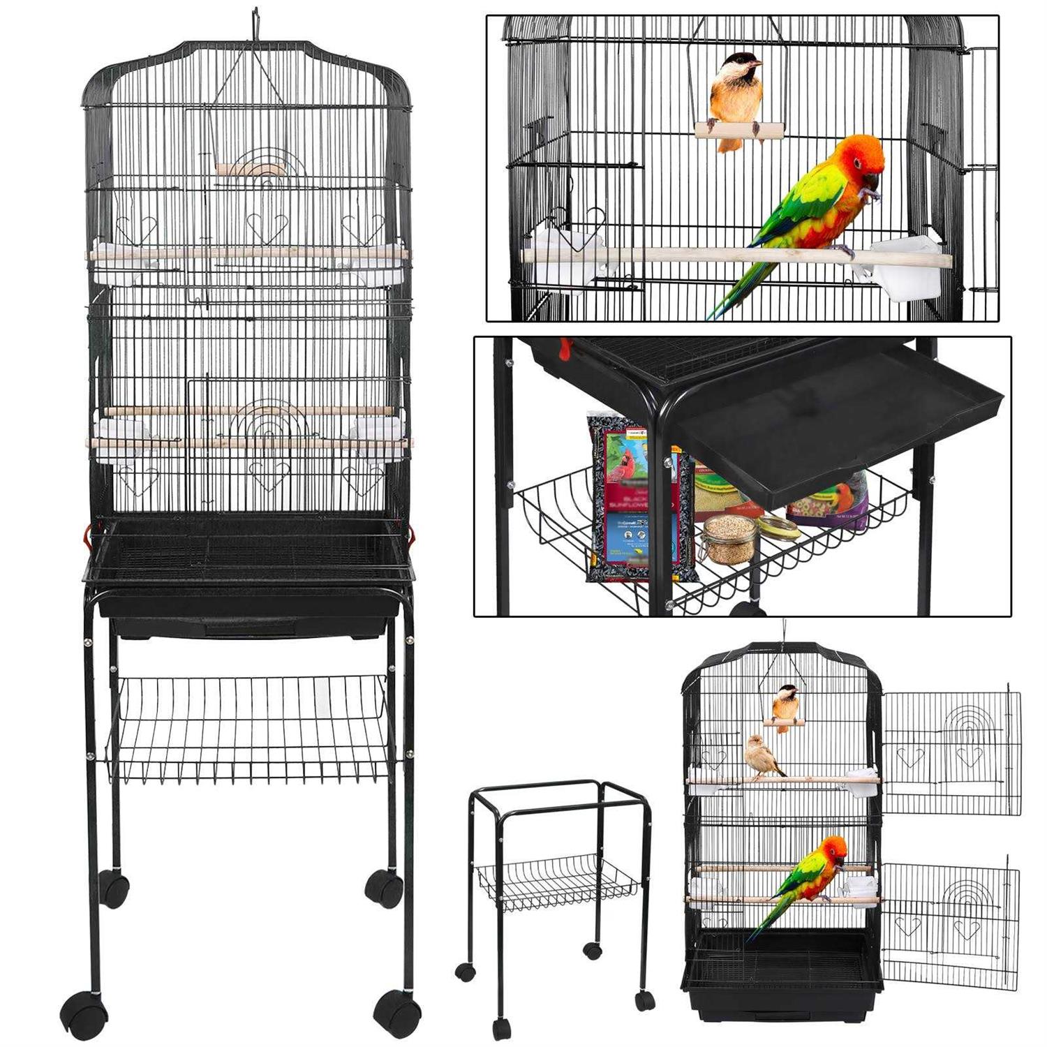 Zeny 59” Bird Cage Large Wrought Iron Cage for Cockatiel Sun Conure Parakeet with Rolling Stand