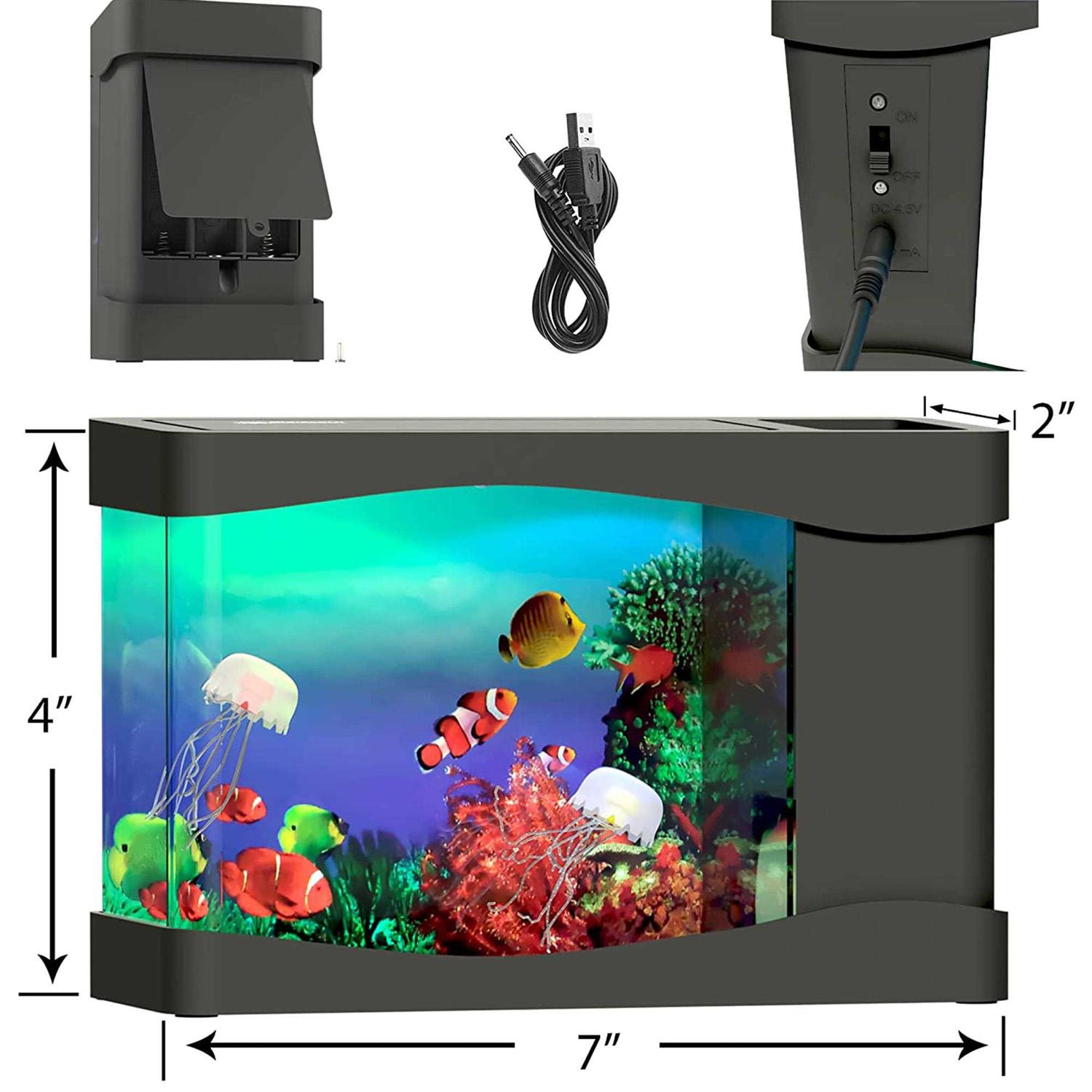 Playlearn USA Playlearn Mini Jellyfish Aquarium Artificial Fish Tank with Moving Fish USB/Battery Powered
