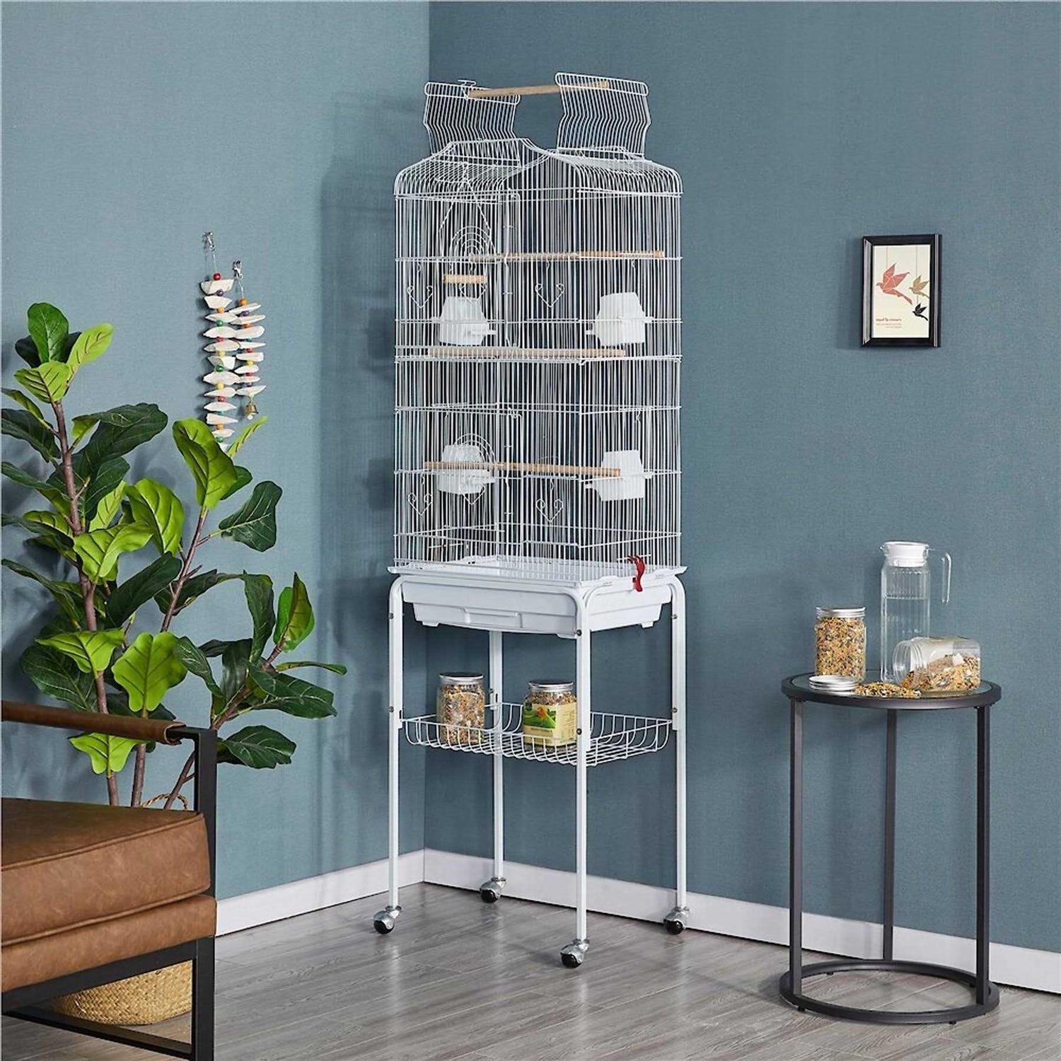Yaheetech Open Top Metal Bird Cage Large Rolling Parrot Cage with Stand