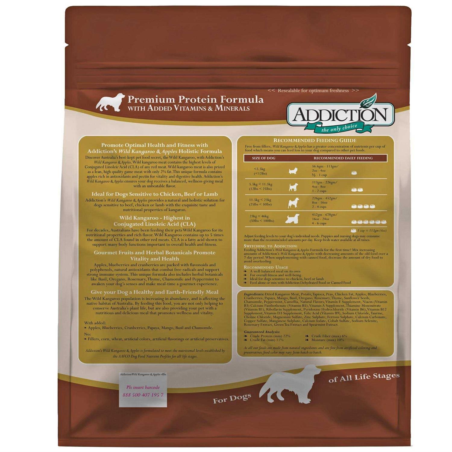 Addiction Wild Kangaroo & Apples Dry Dog Food Limited Ingredient Premium Protein