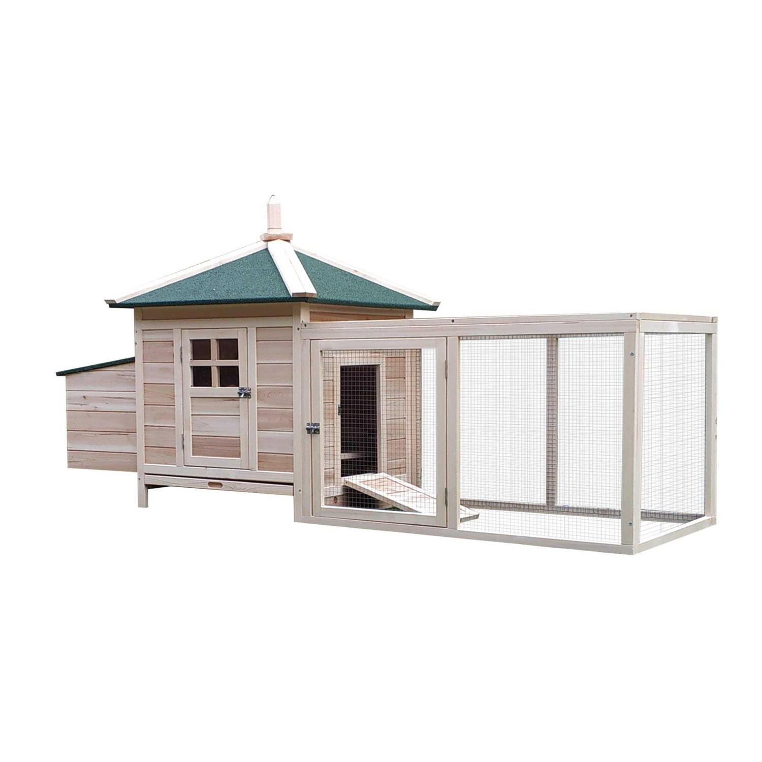 PawHut 77 Wooden Chicken Coop with Nesting Box Cute Outdoor Hen House with Removable Tray