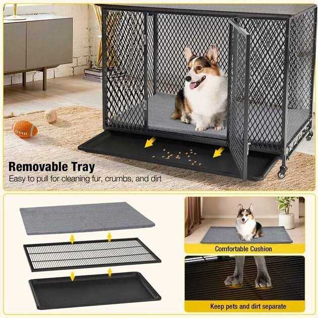 Aivituvin Dog Crate Furniture Side End Table with Tray AIR79