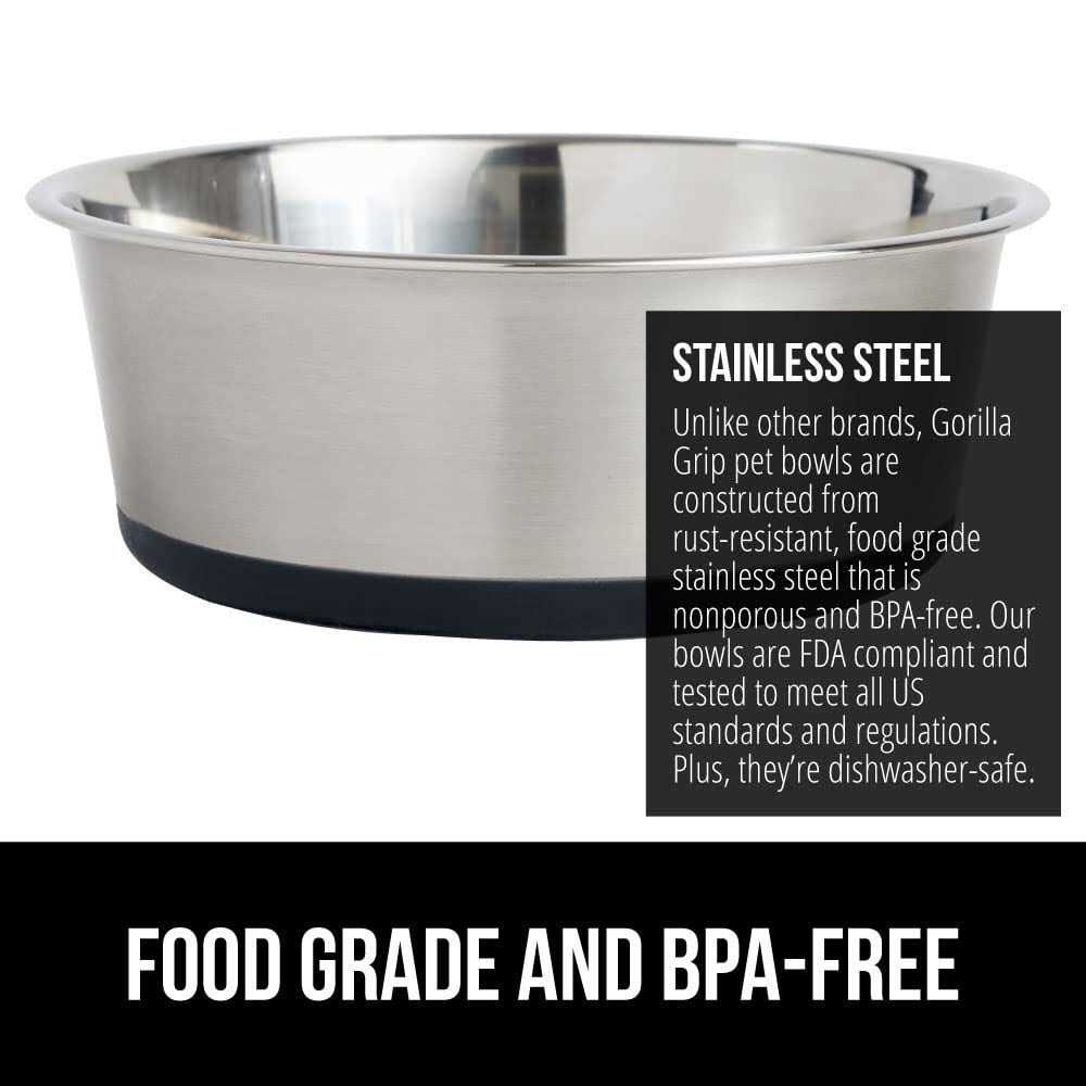 Gorilla Grip Stainless Steel Metal Dog Bowl Set of 2 Rubber Base