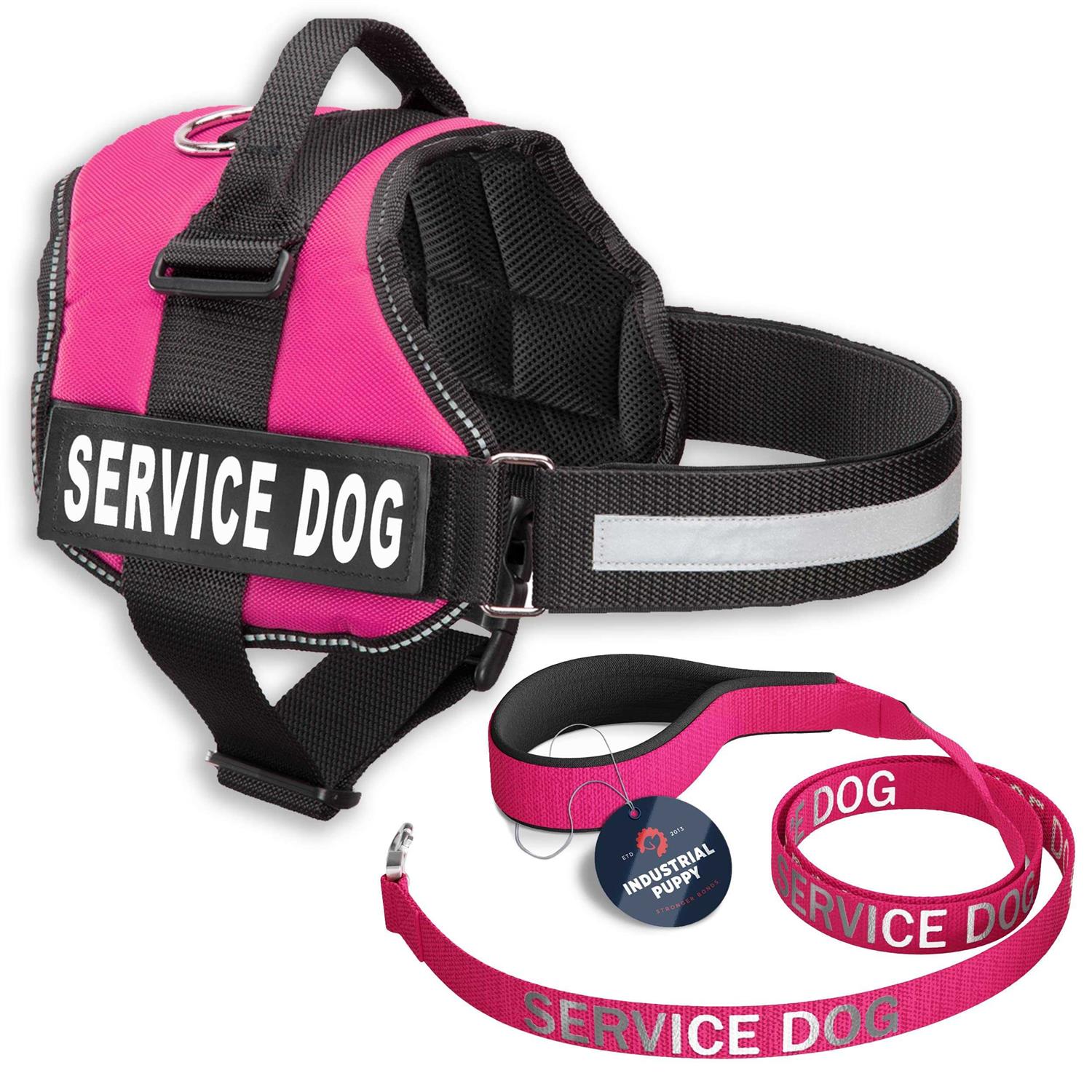 Industrial Puppy Service Dog Vest with Hook and Loop Straps & Matching Service Dog Leash Set
