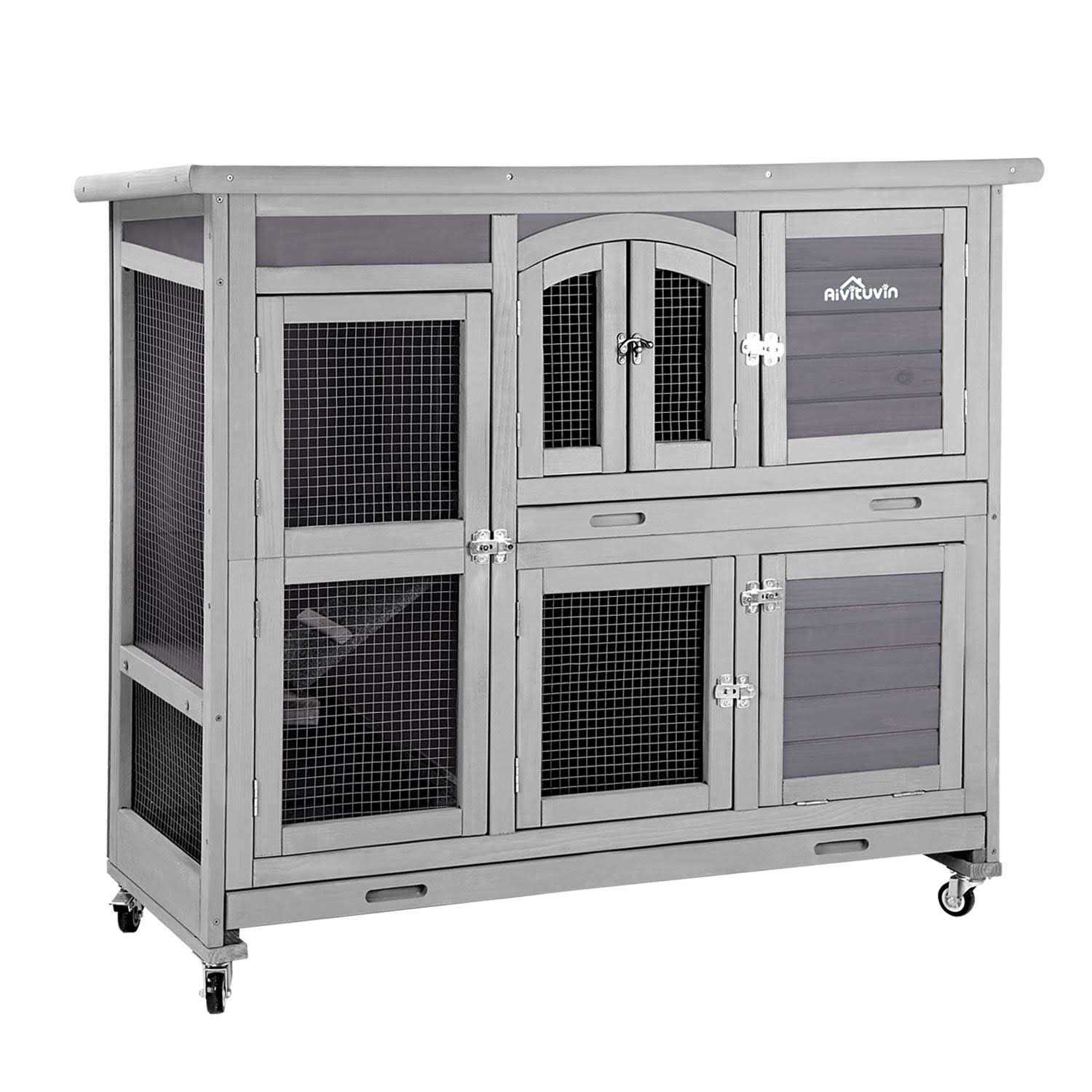 Aivituvin 47 Two Story Rabbit Hutch Bunny Cage with Wheels