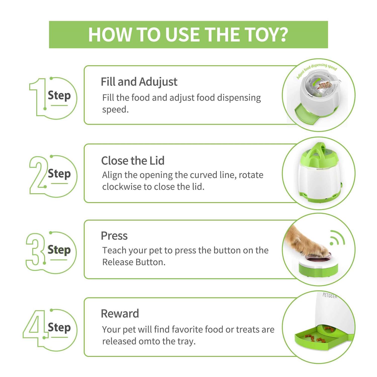 PETgEEK Treat Dispenser Dog Toys, Automatic Pet Feeder with Dual Power Supply and Remote control, Dog Puzzle Toys and Interactive Dog Toys in One