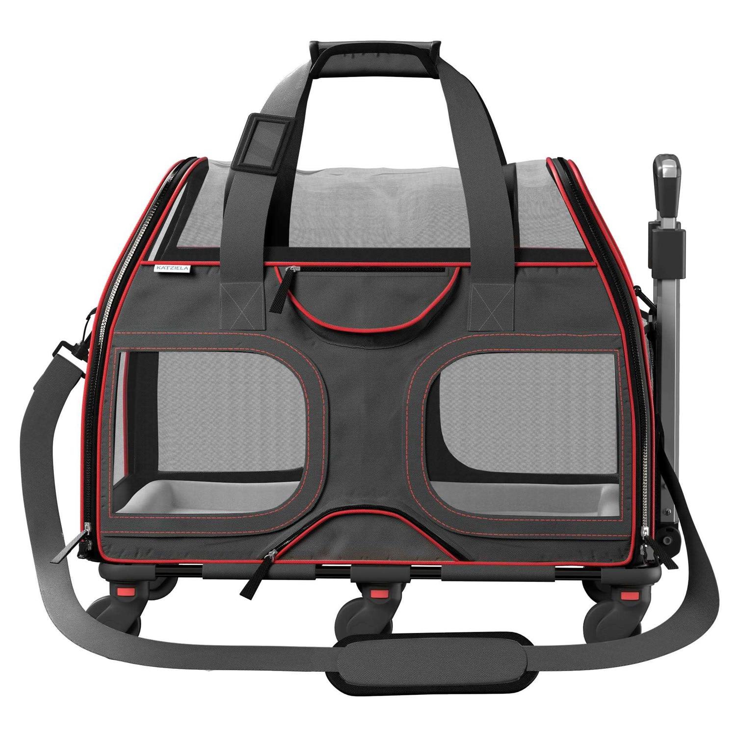 Katziela Luxury Rider Pro Pet Carrier with Removable Wheels and Double Telescopic Handle