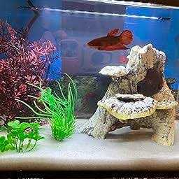 JIH Aquarium Fish Tank ,Plastic , Decorations Decor Set 7 Pieces, Small and Large Artificial Fish Tank Plants with Cave Rock