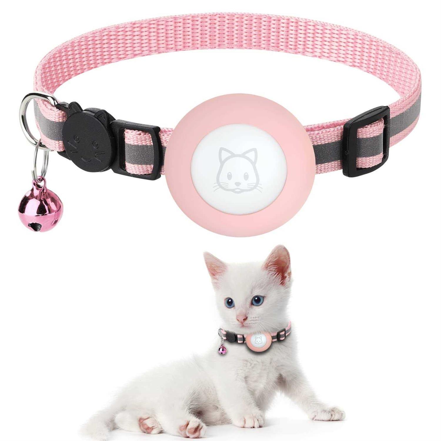 Airtag Cat Collar with Breakaway Bell Reflective Strap with Air Tag Case for Cat Kitten