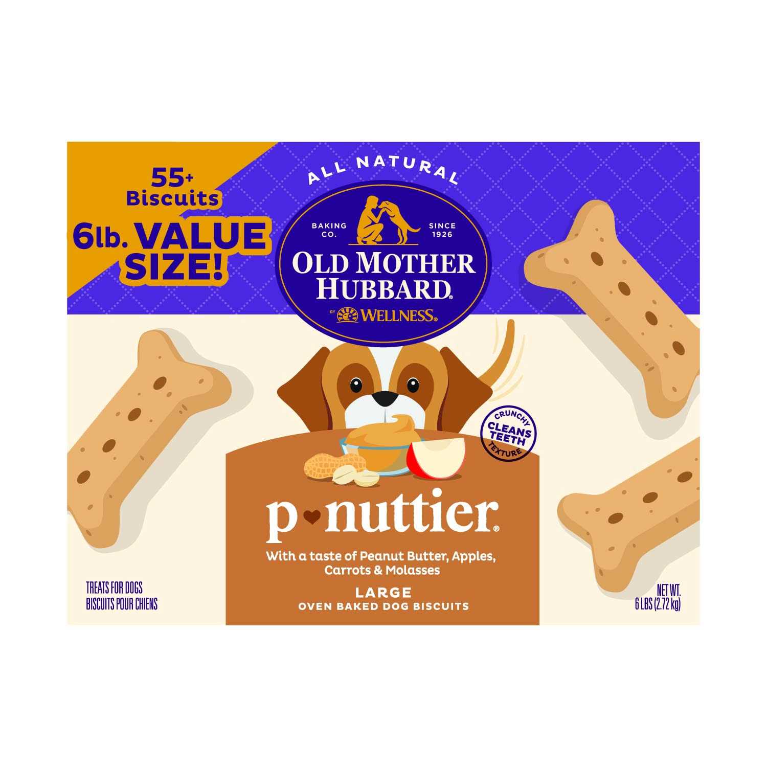 Old Mother Hubbard by Wellness Classic P Nuttier Value Box Natural Large Biscuits Dog Treats