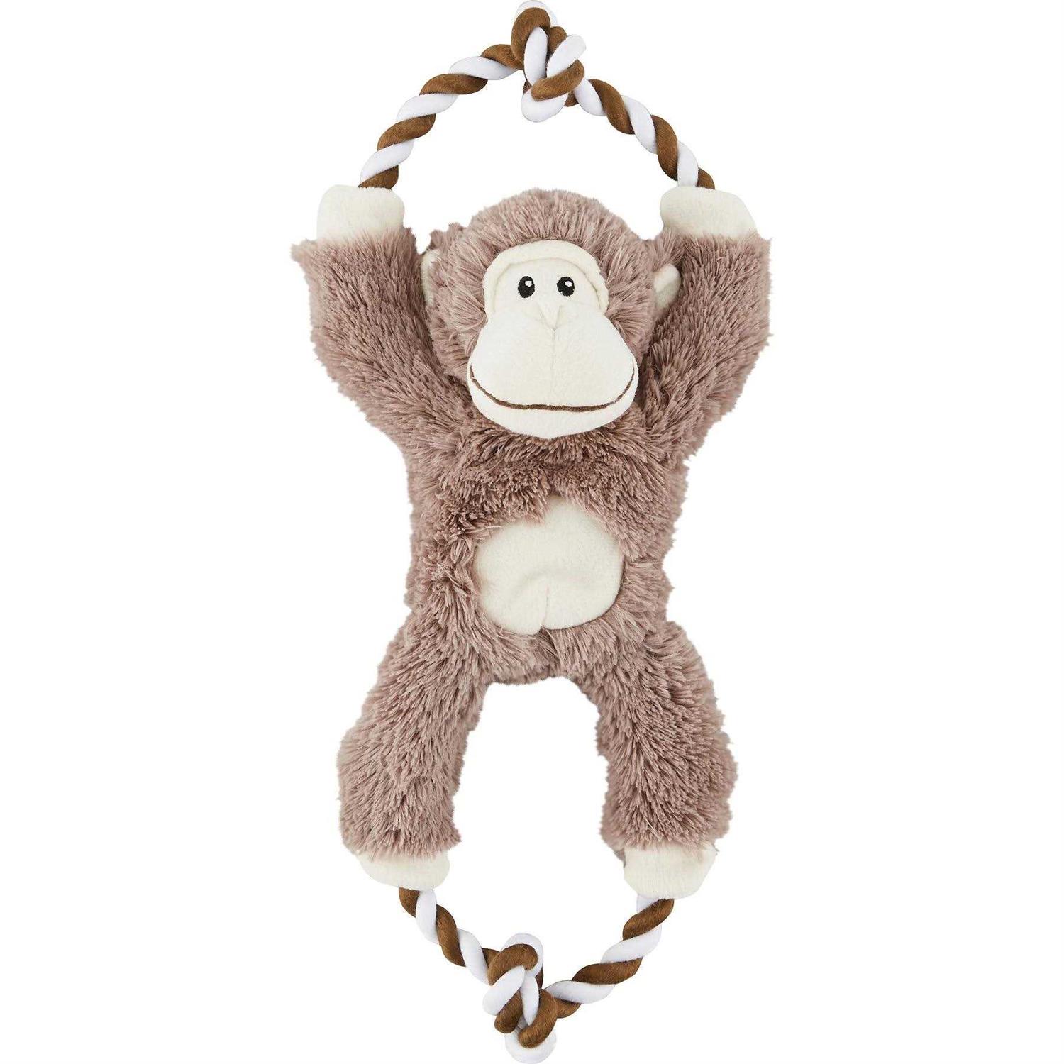 Frisco Monkey Plush with Rope Squeaky Dog Toy