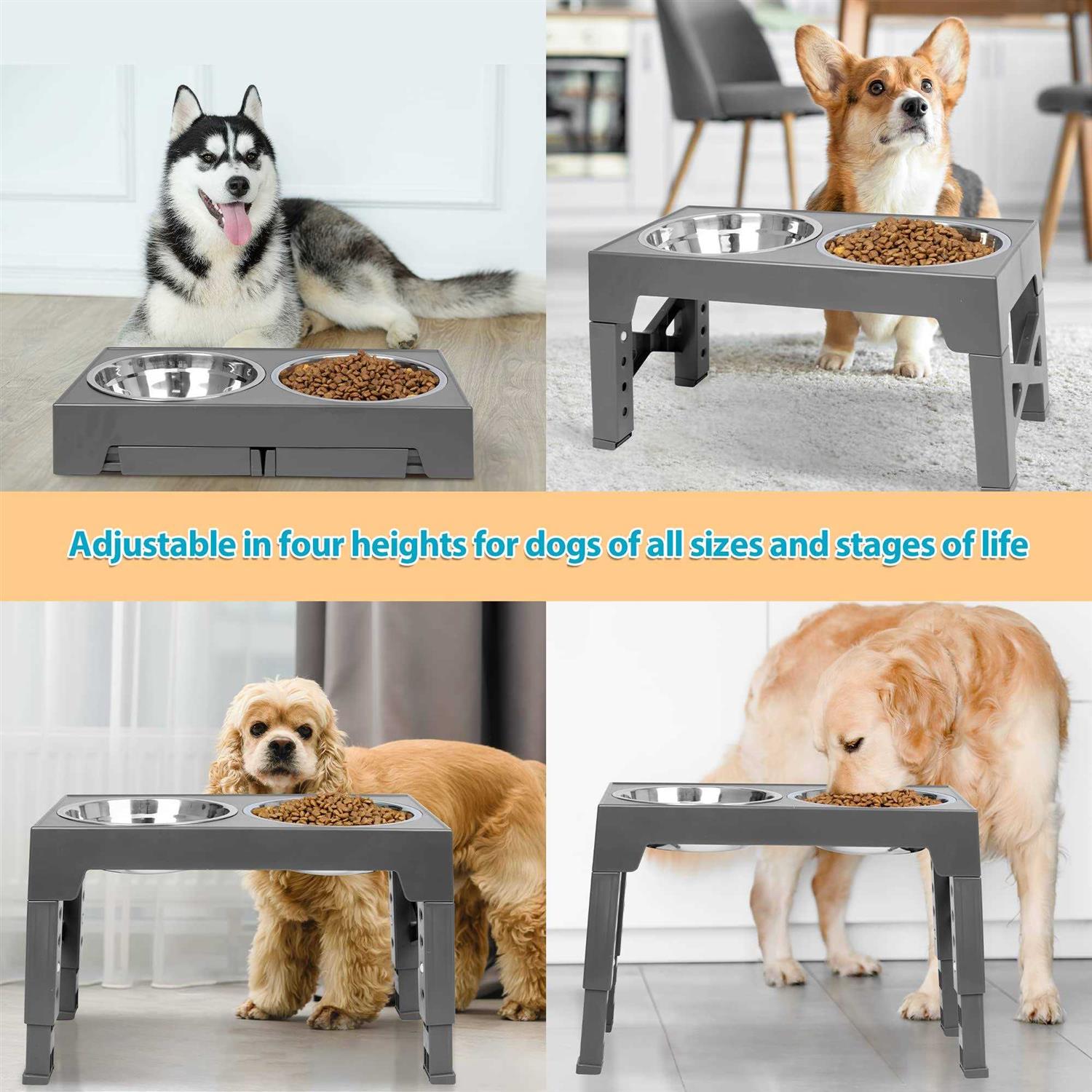 Niubya Elevated Dog Bowls with 2 Stainless Steel Dog Food Bowls