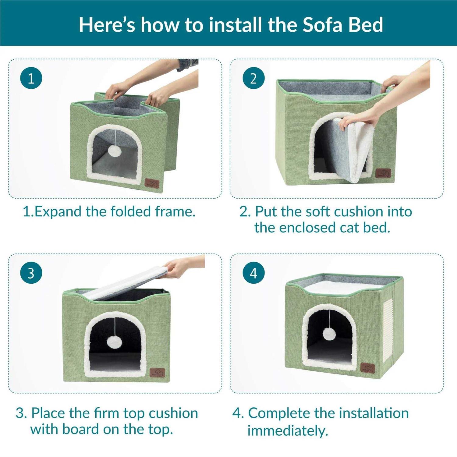 Bedsure Cat Beds for Indoor Cats Large Cat Cave for Pet Cat House with Fluffy Ball Hanging and Scratch Pad