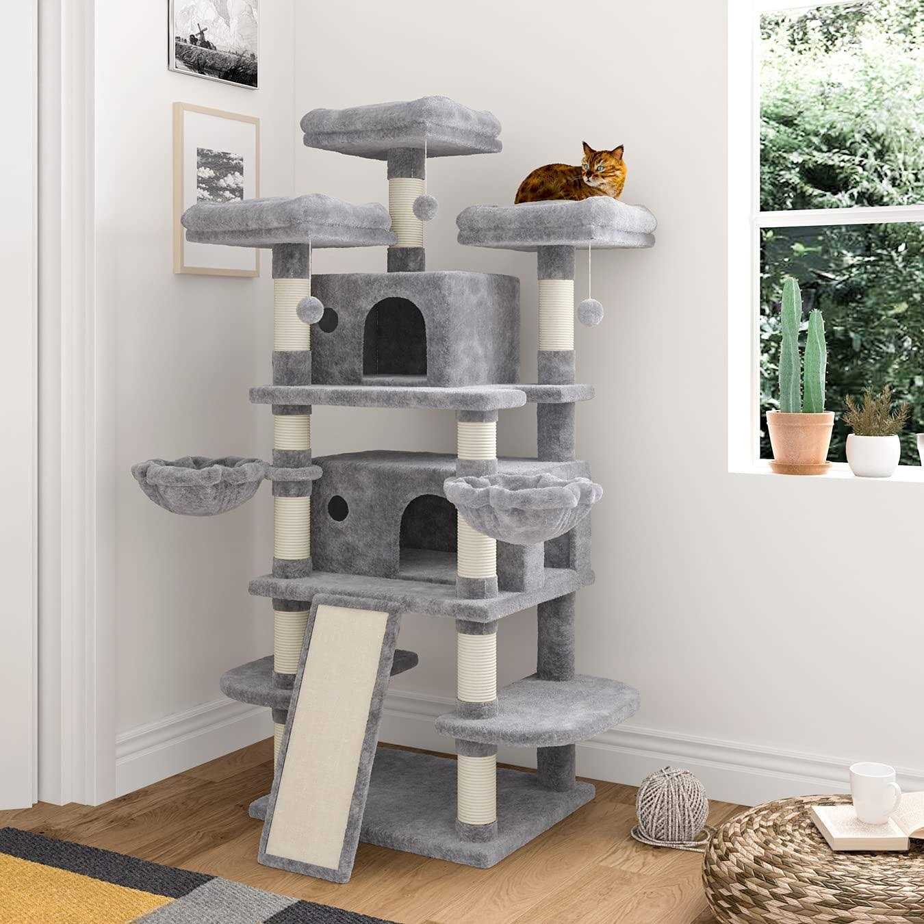 IMUsee 68 Inches Multi-Level Cat Tree for Large Cats/Big Cat Tower with Cat Condo/Cozy Plush Perches/Sisal Scratching