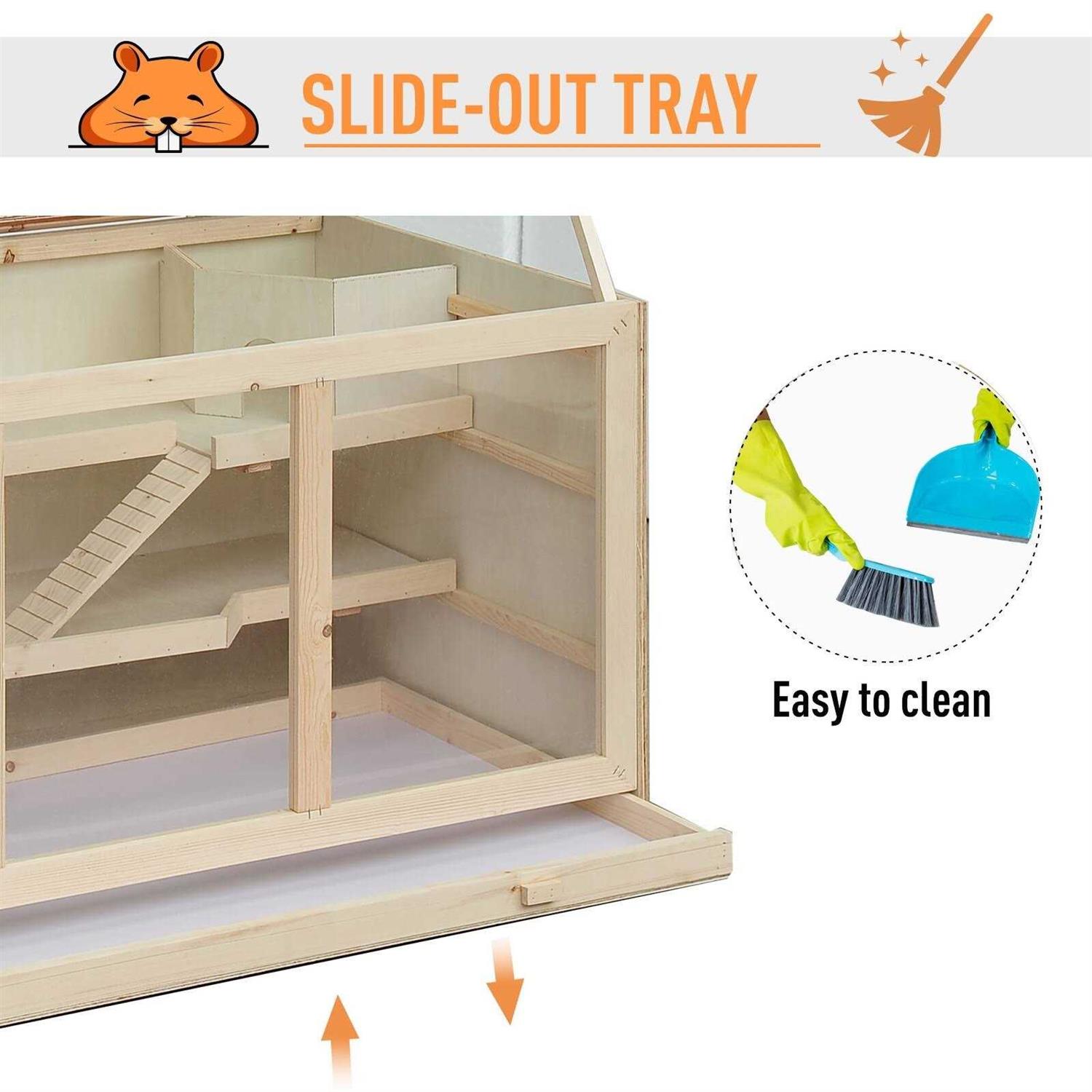 PawHut Extra Large Wooden Hamster Cage, Gerbil Cage, and Other Small Animal Habitat