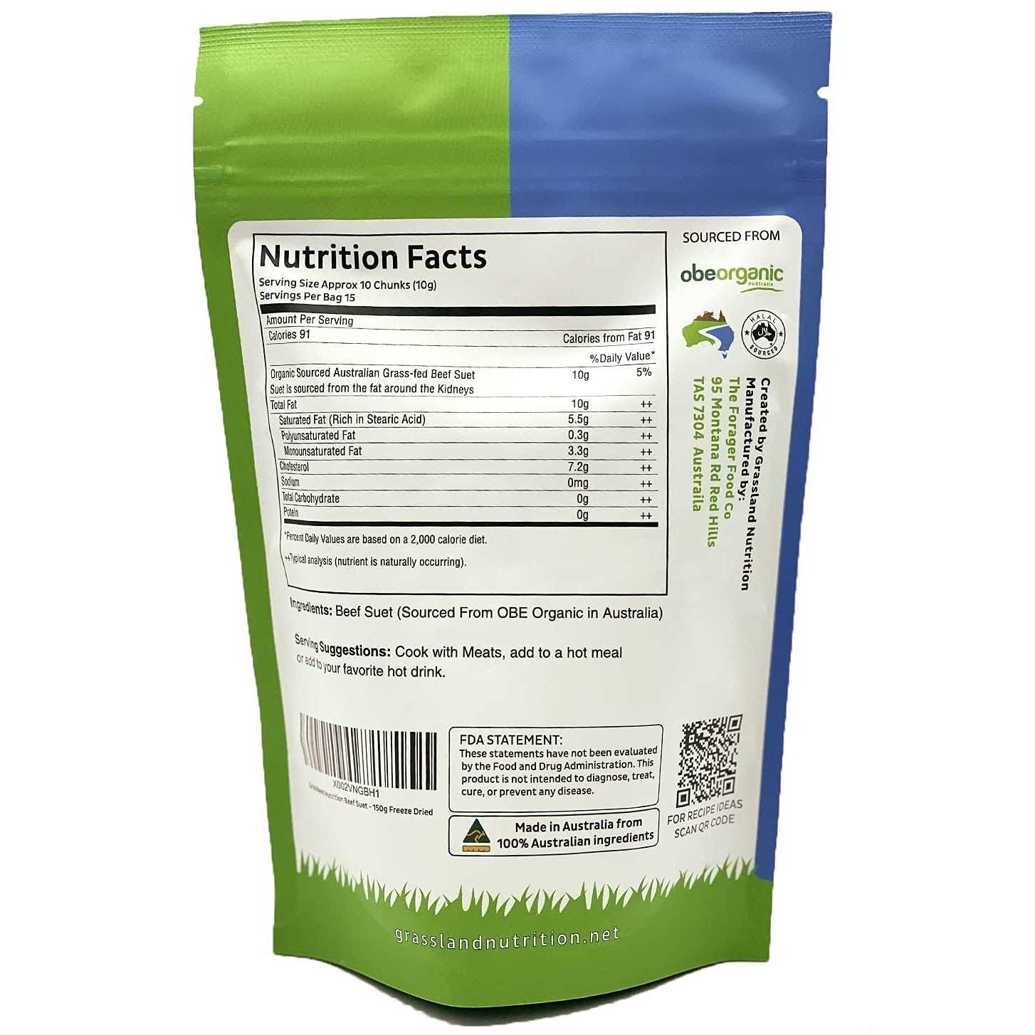 GRASSLAND NUTRITION Organic Beef Suet Rich in Stearic Acid