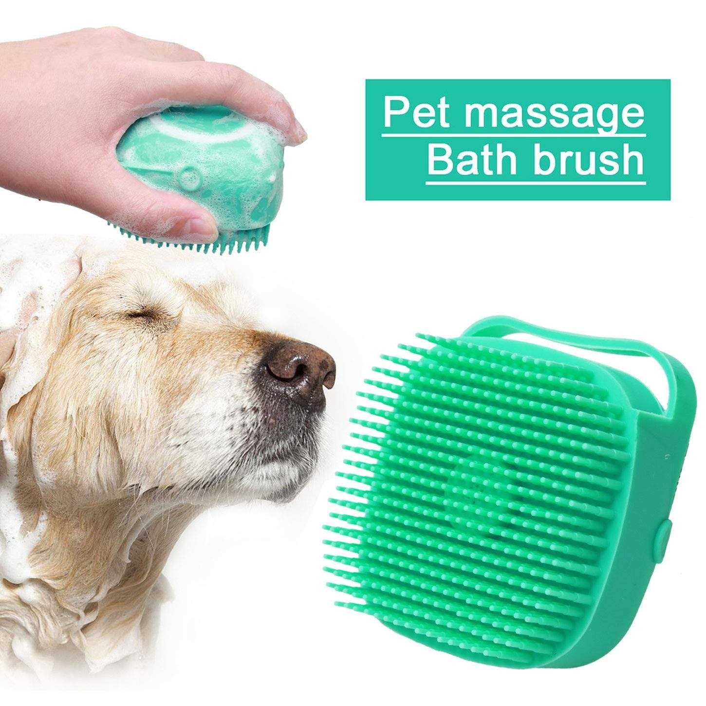 Woleigiao Dog Bath Brush, Pet Massage Brush Shampoo Dispenser, Soft Silicone Brush Rubber Bristle for Dogs and Cats Shower Grooming