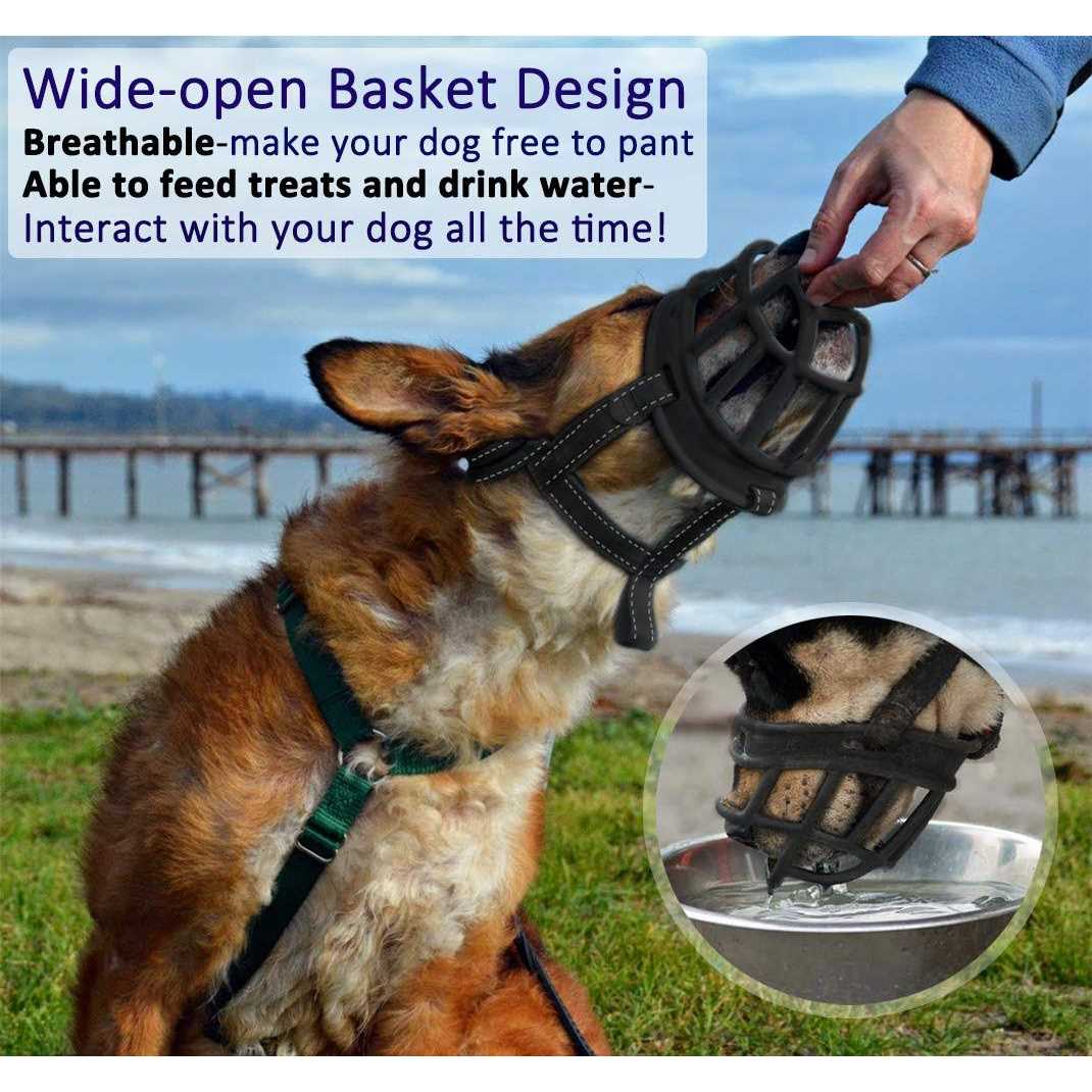Barkless Dog Muzzle,Soft Basket Silicone Muzzles for Dog, Best to Prevent Biting, Chewing and Barking, Allows Drinking and Panting