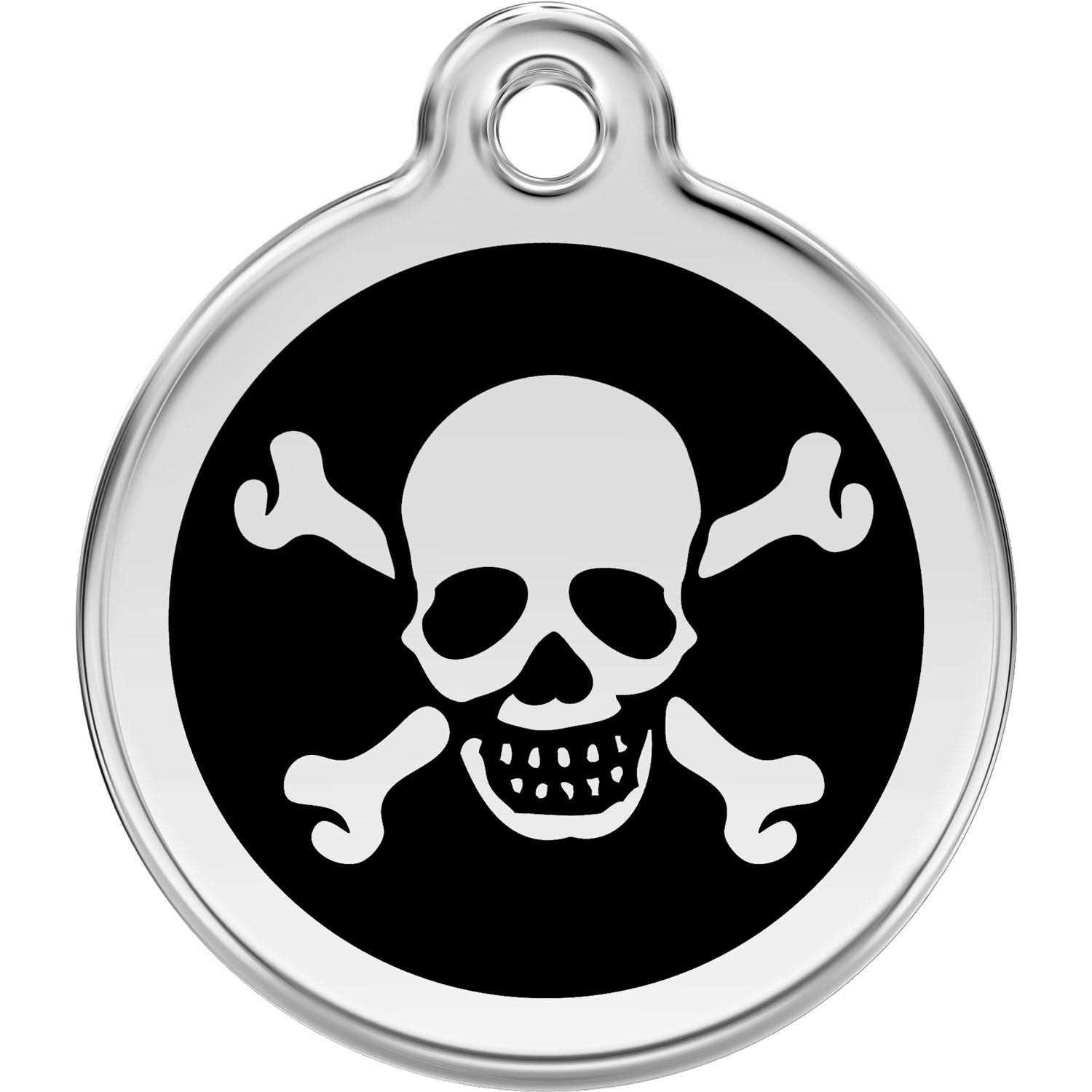 Red Dingo Enamel Pet ID Tag Skull & Cross Bone