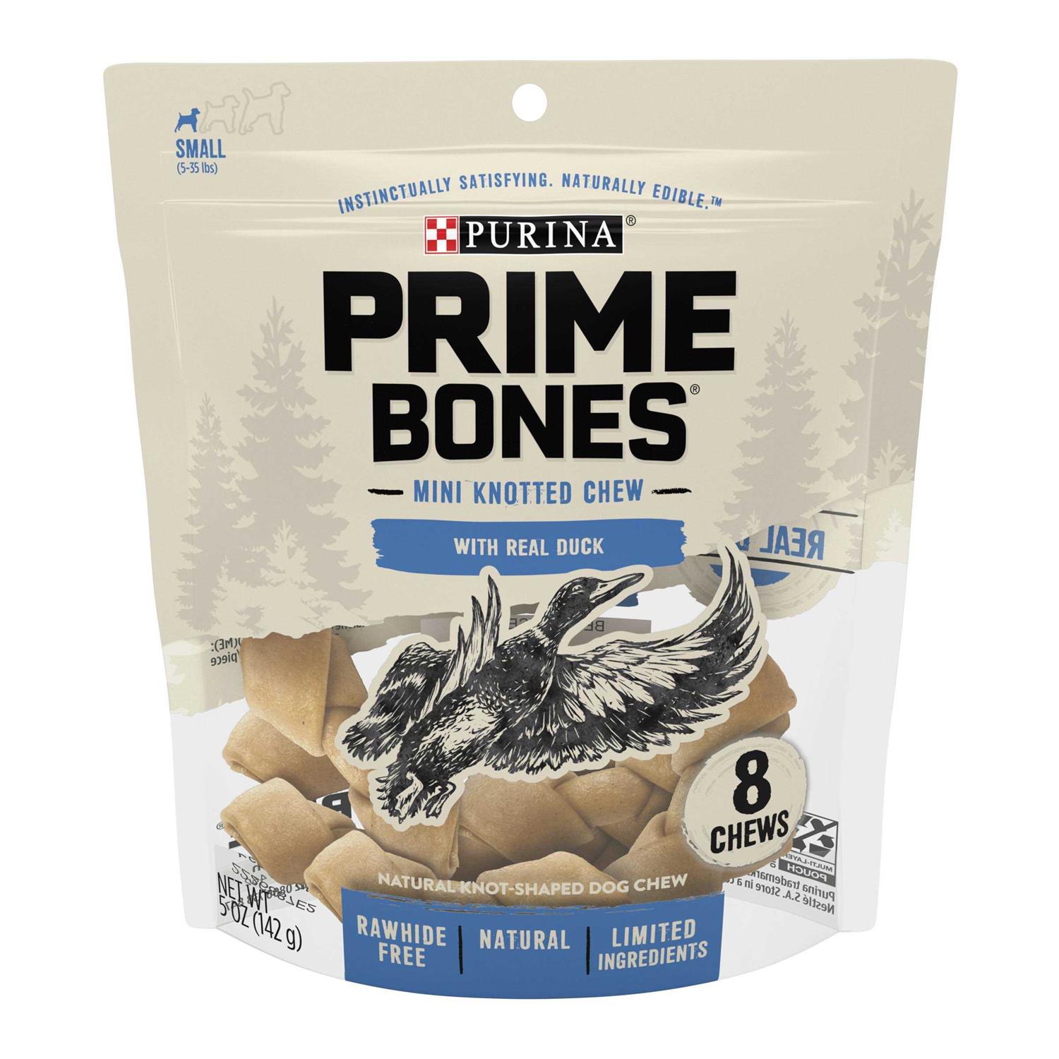 Purina Prime Bones Mini Knotted Chews Rawhide Free Natural Dog Treats