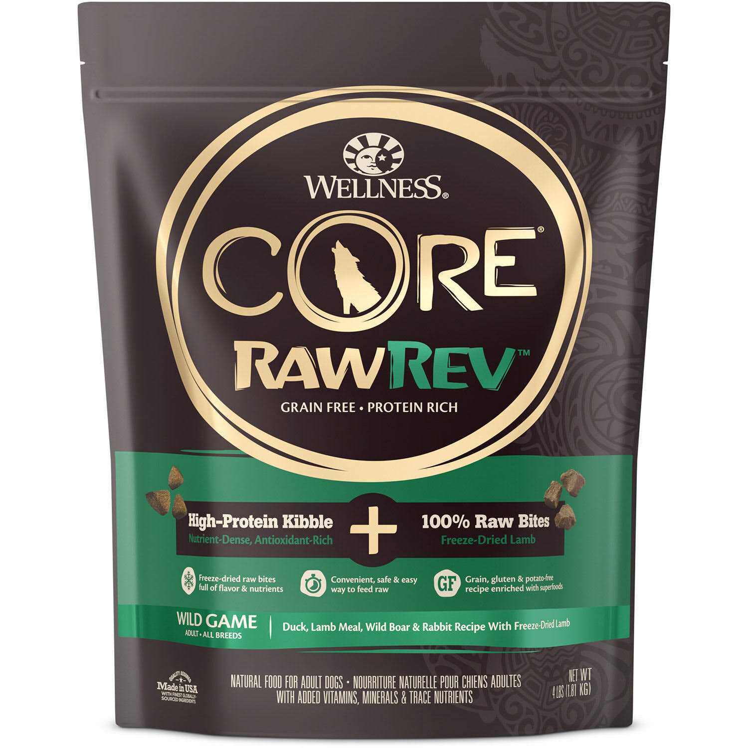 Wellness Core RawRev Natural Grain Free Wild Game Freeze Dried Dry Dog Food
