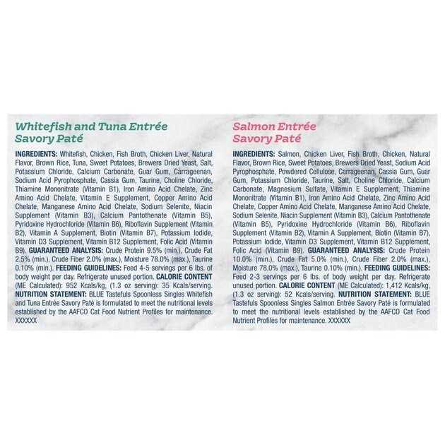Blue Buffalo Tastefuls Spoonless Singles Whitefish & Tuna and Salmon Pate Wet Adult Cat Food Variety Pack