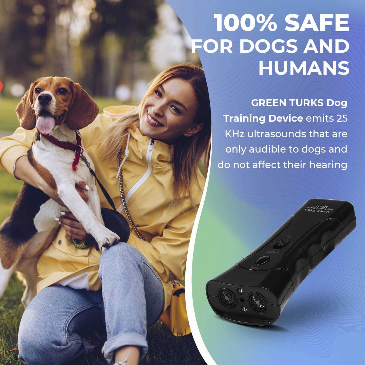 GREEN TURKS Petgentle Dog Bark Deterrent Devices Original Anti Barking Handheld Training Control Tool with LED Dual Sensor