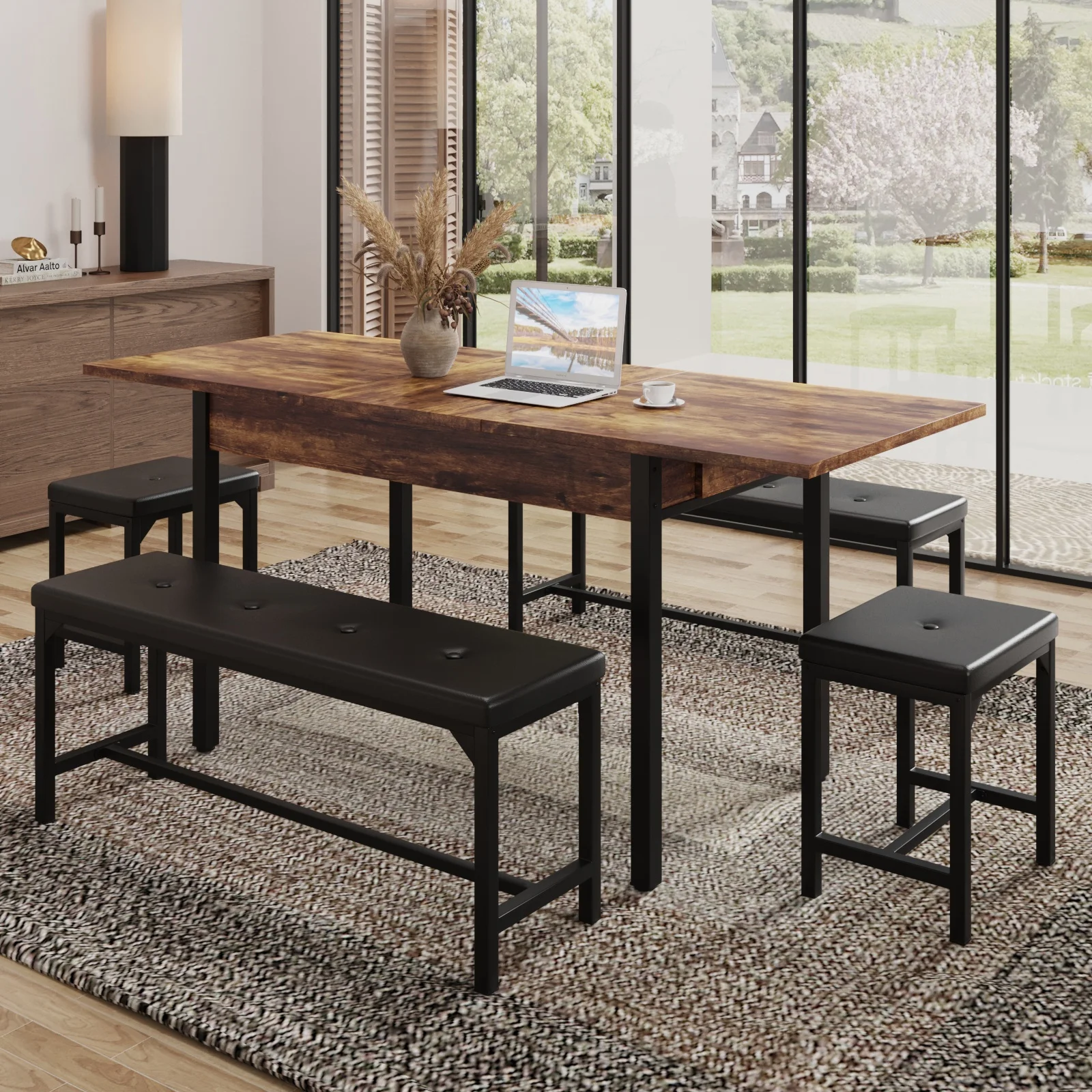 FiveWillowise 3-Piece Dining Table Set for 4-8, Kitchen Table Set with Metal Frame & Wooden Board .63