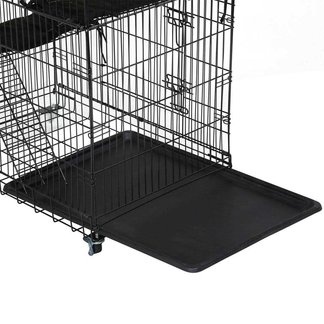 BestPet Cat Cage Crate Kennel 48 inches Cat Playpen with Free Hammock 3 Cat Bed 2 Front Doors 2 Ramp Ladders Perching Shelves