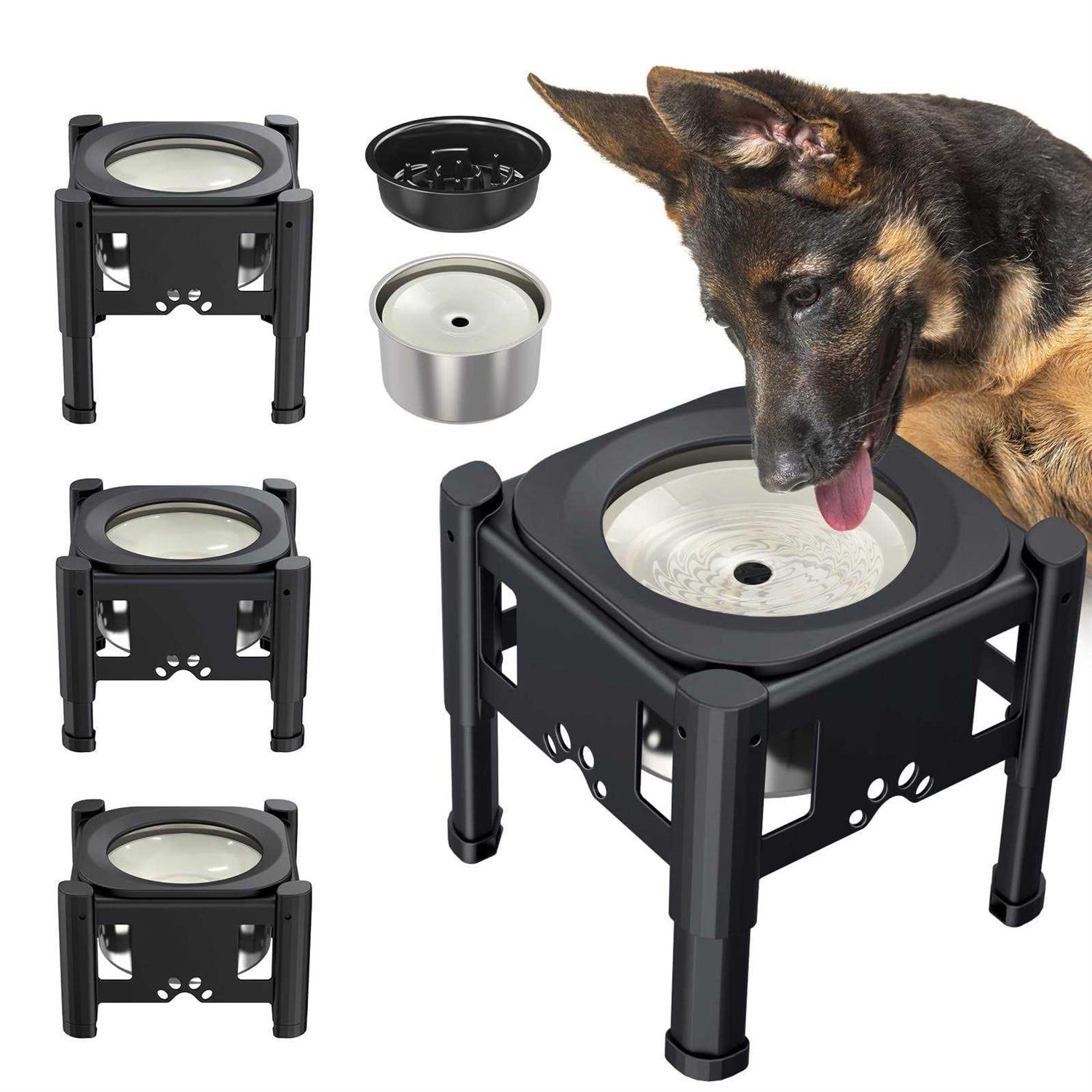 Lewondr Elevated Dog Water Bowl No Spill 80OZ/2.5L Large Capacity Raised Water Bowl for Dogs with Slow Feeder Dog Bowl