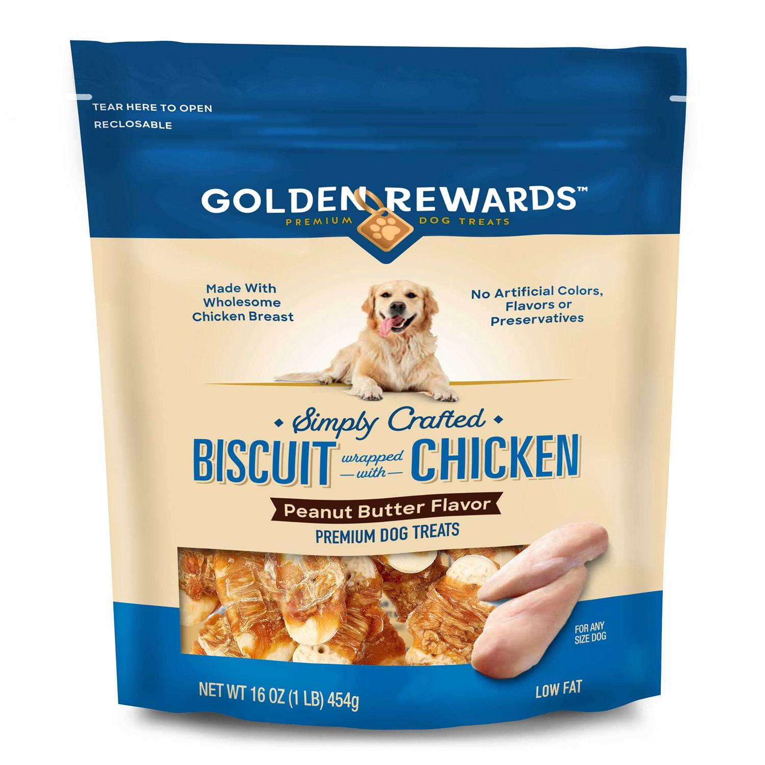 Golden Rewards Peanut Butter Flavor Biscuit Wrapped with Chicken Premium Dog Treats
