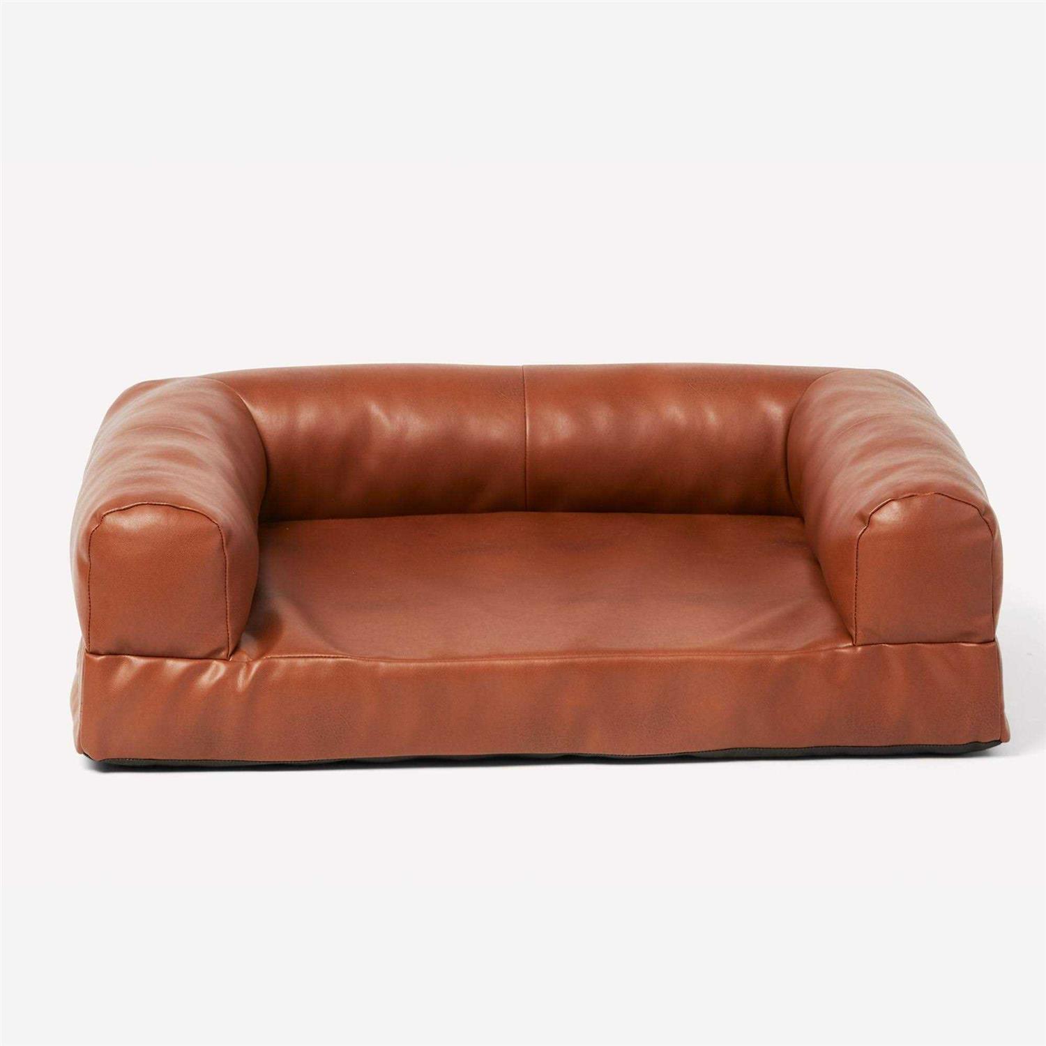 Nate & Jeremiah and Faux Leather Couch Pet Bed in Brown