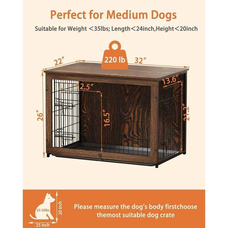 Megidok Wooden Dog Crate Furniture with Cushion Dog Crate End Table with Tray