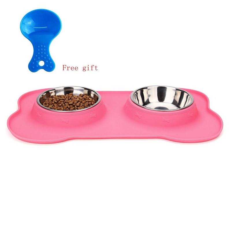 Hubulk Pet Dog Bowls 2 Stainless Steel Dog Bowl with No Spill Non-Skid Silicone Mat + Pet Food Scoop Water and Food Feeder Bowls for Feeding