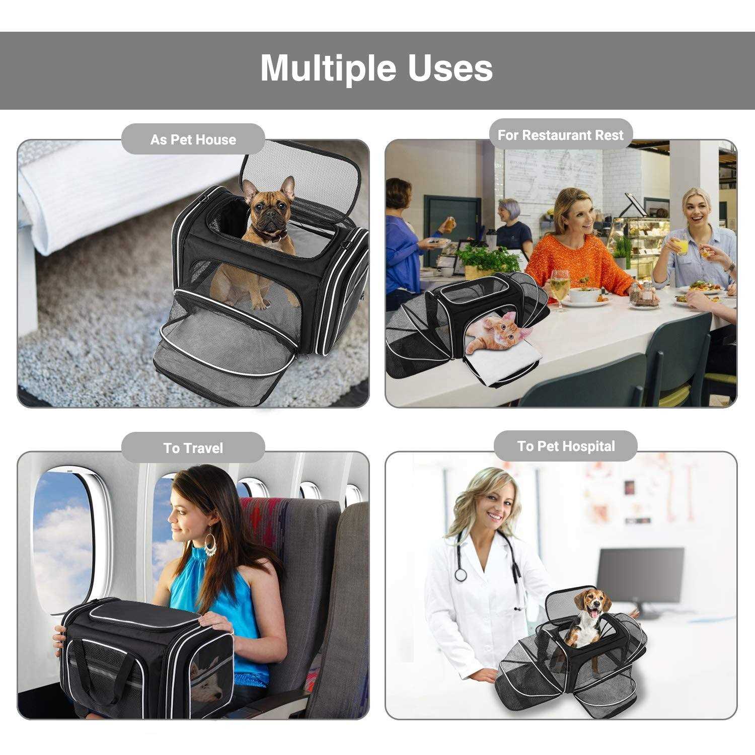 MASKEYON TSA Airline Approved Soft Sided Pet Carrier 4 Expandable Large Travel Carrier Collapsible with 3 Removable Washable