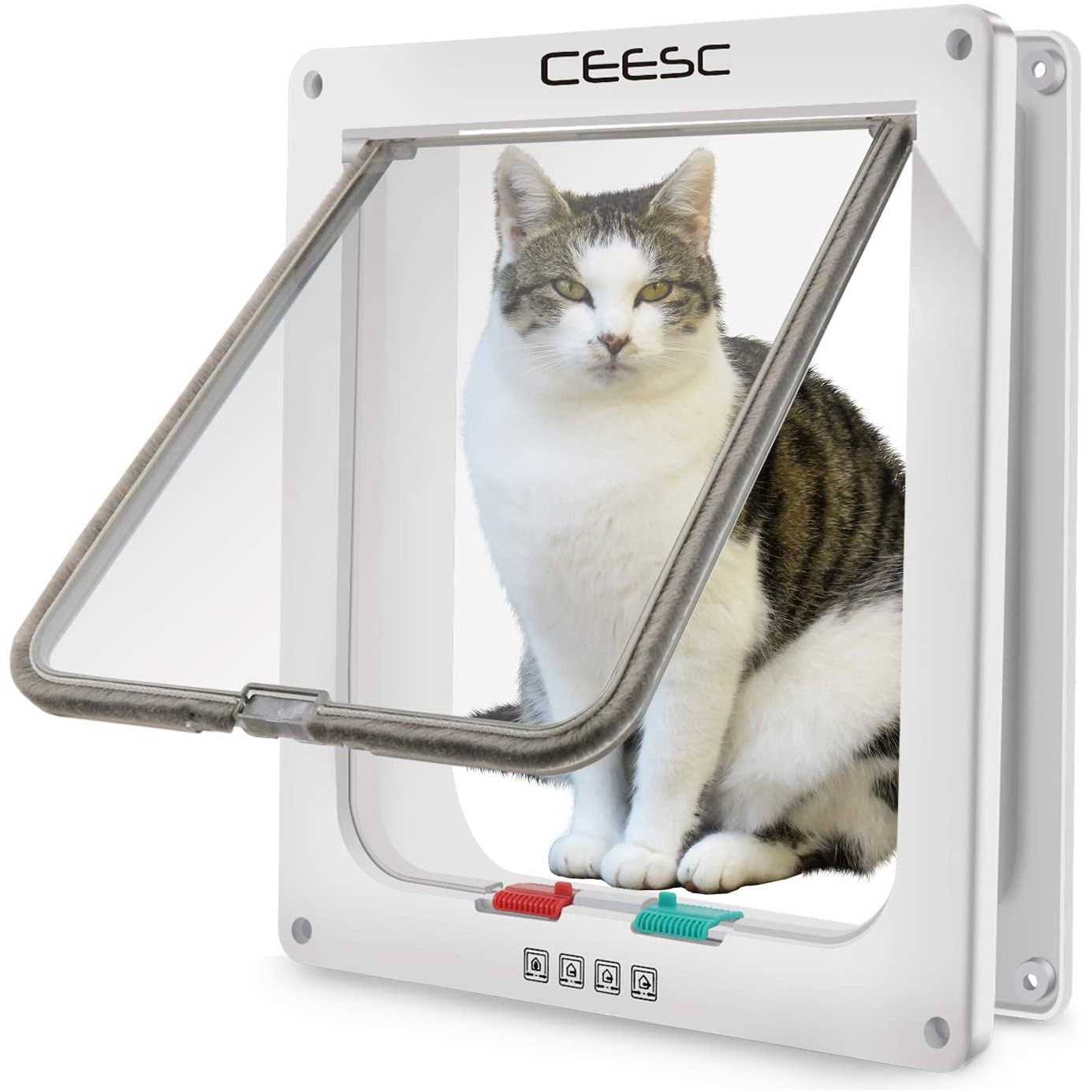 CEESC Extra Large Cat Door 4 Way Locking Large Cat Door for Interior Exterior Doors