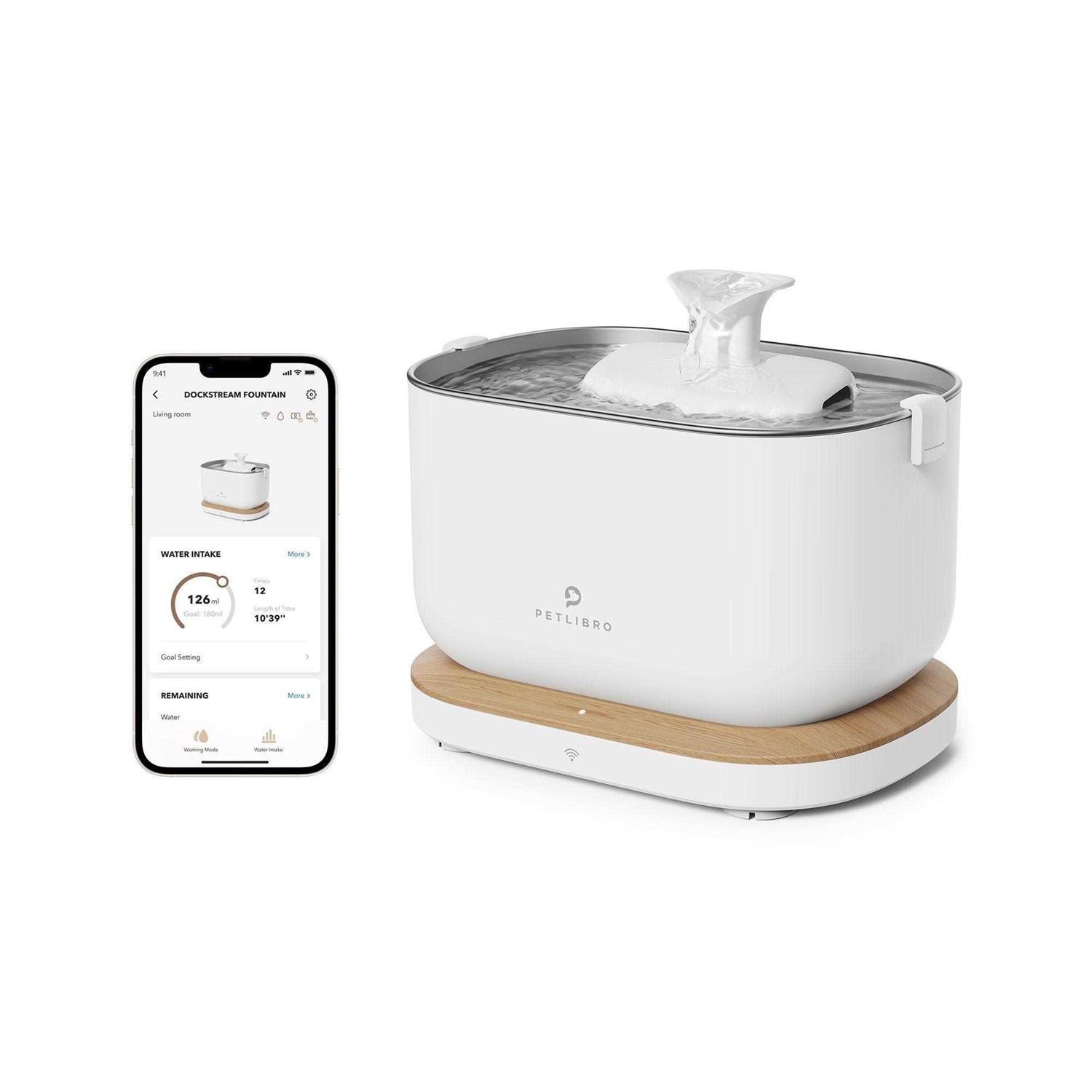 PETLIBRO App Monitoring Cat Water Fountain with Wireless Pump 2.5L/84oz Dockstream Pet Water Fountain for Cats Inside