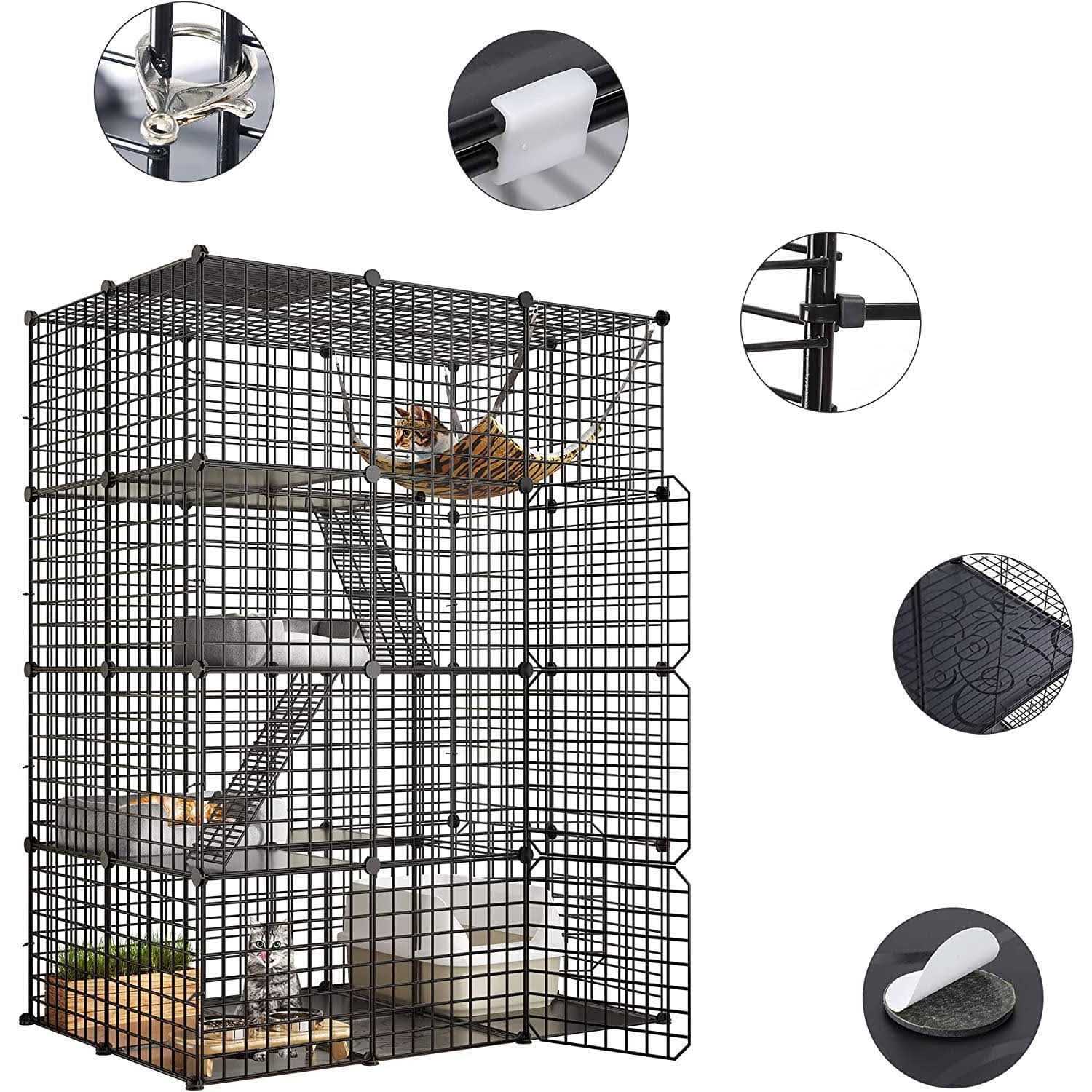 Dextrus 4-Tier Cat Cage Cat Hammock Large Metal Wire Cat Kennel DIY Cat Playpen Perfect